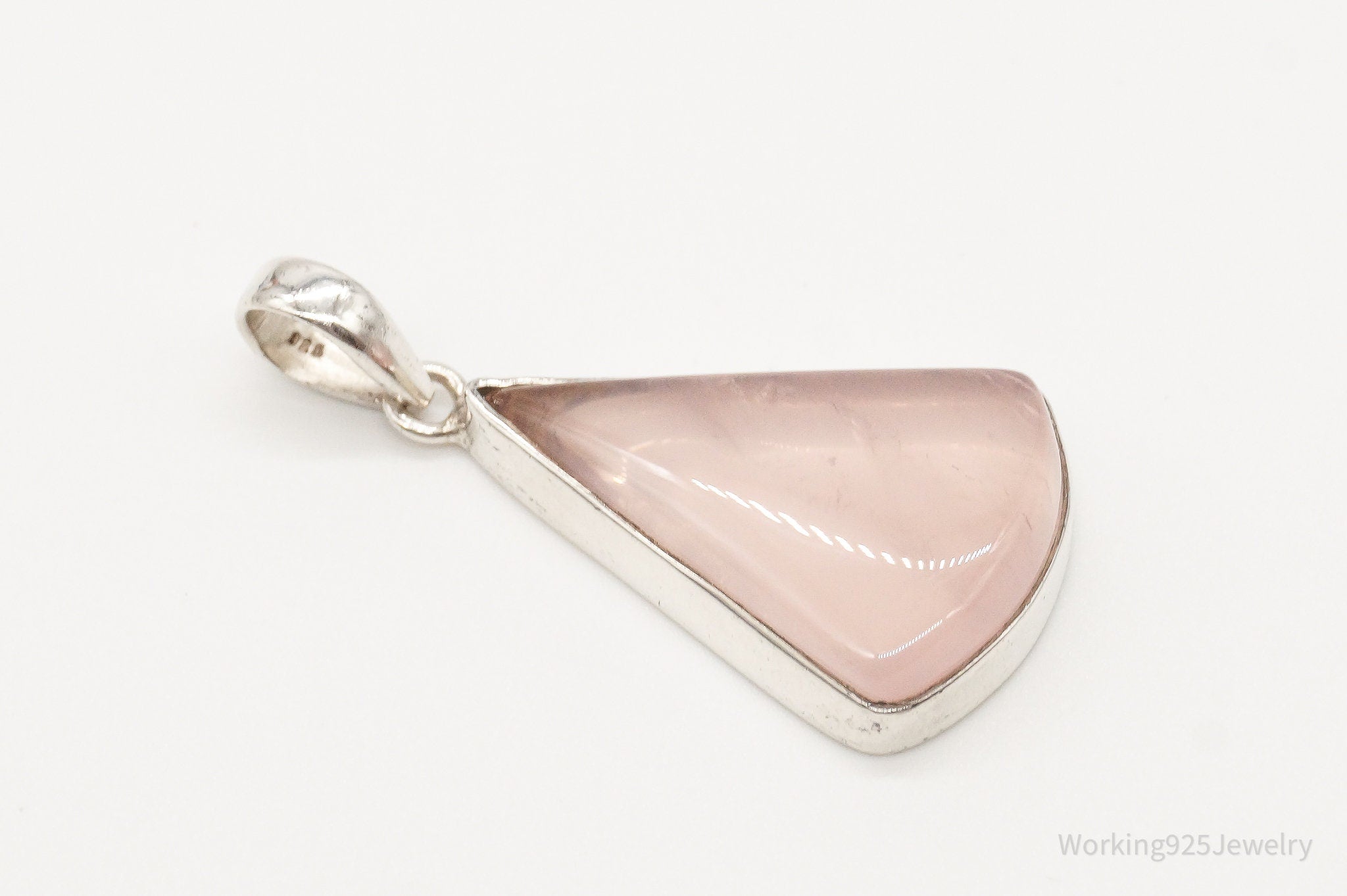 Large Vintage Rose Quartz Sterling Silver Pendant