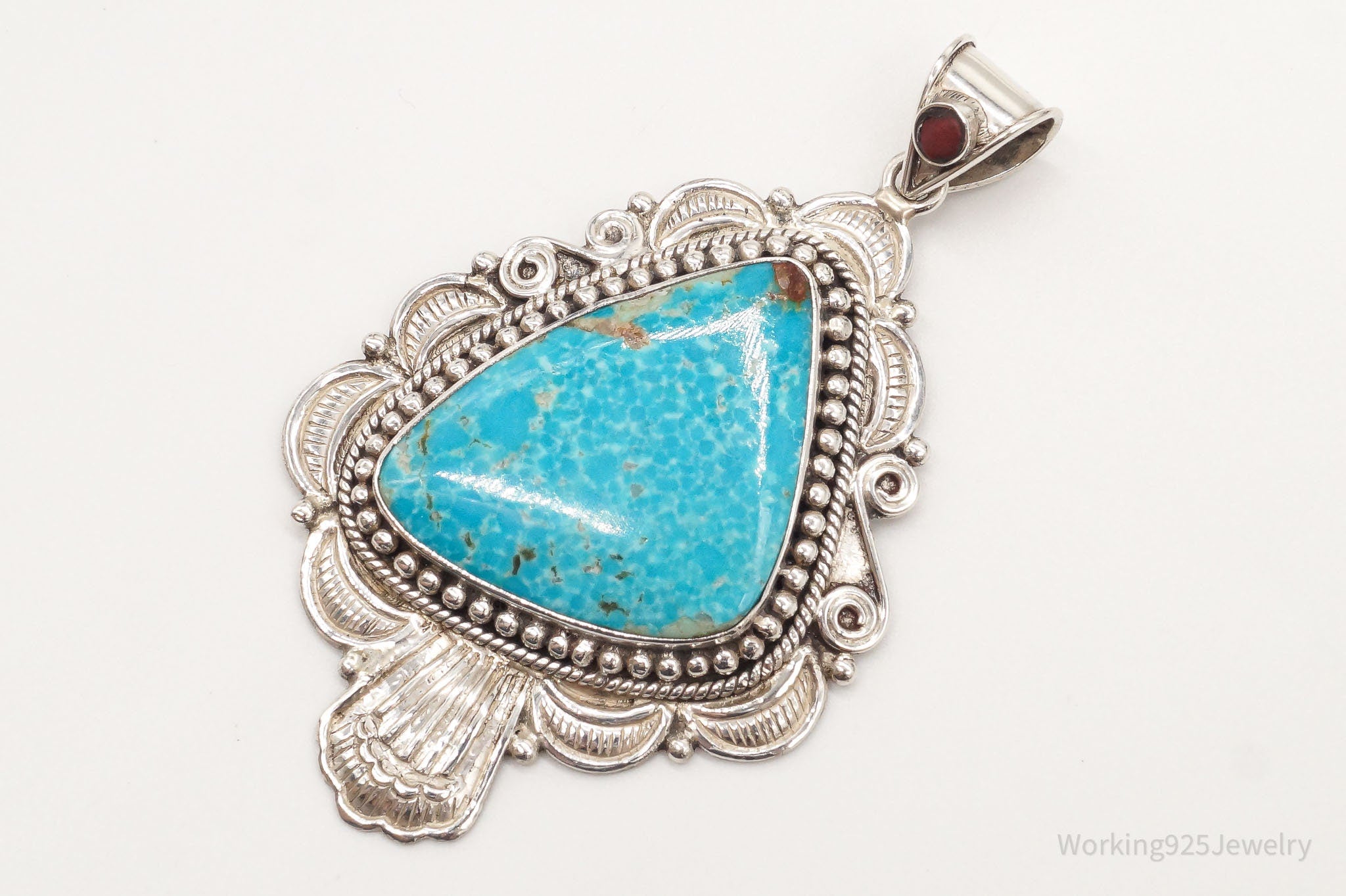 Large Vintage Native American Unsigned Turquoise Sterling Silver Pendant