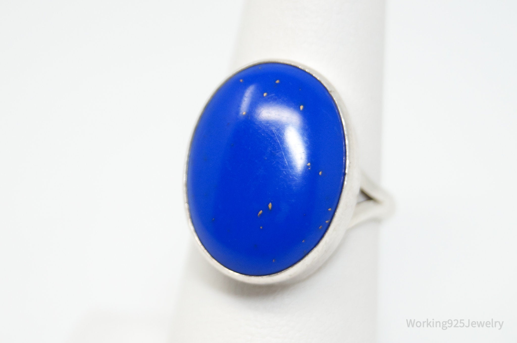 Vintage Blue Lapis Lazuli Cabochon Sterling Silver Statement Ring - Sz 7.25