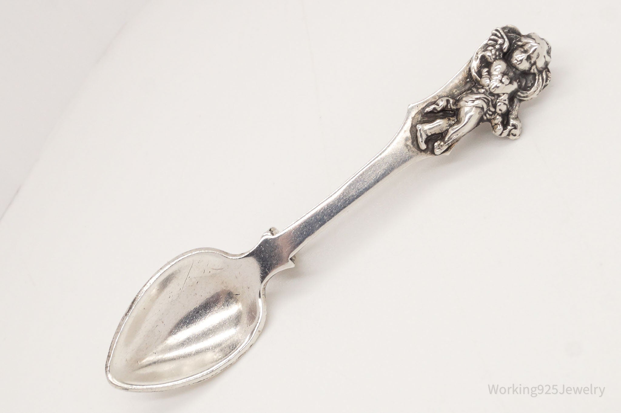 Antique Cherub Sterling Silver Spoon Brooch Pin