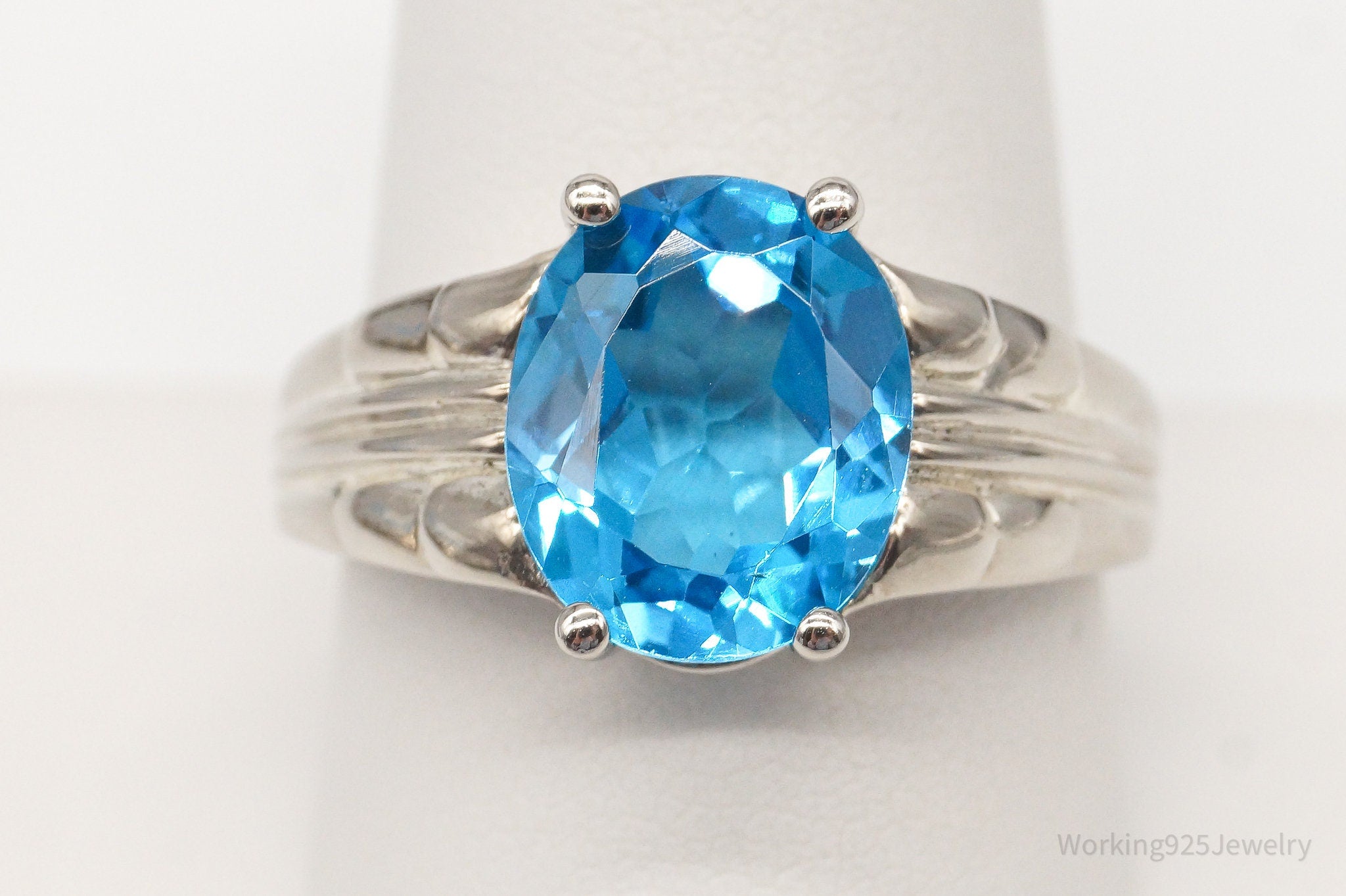 Vintage Designer CJC Large Blue Topaz Sterling Silver Ring - Size 10