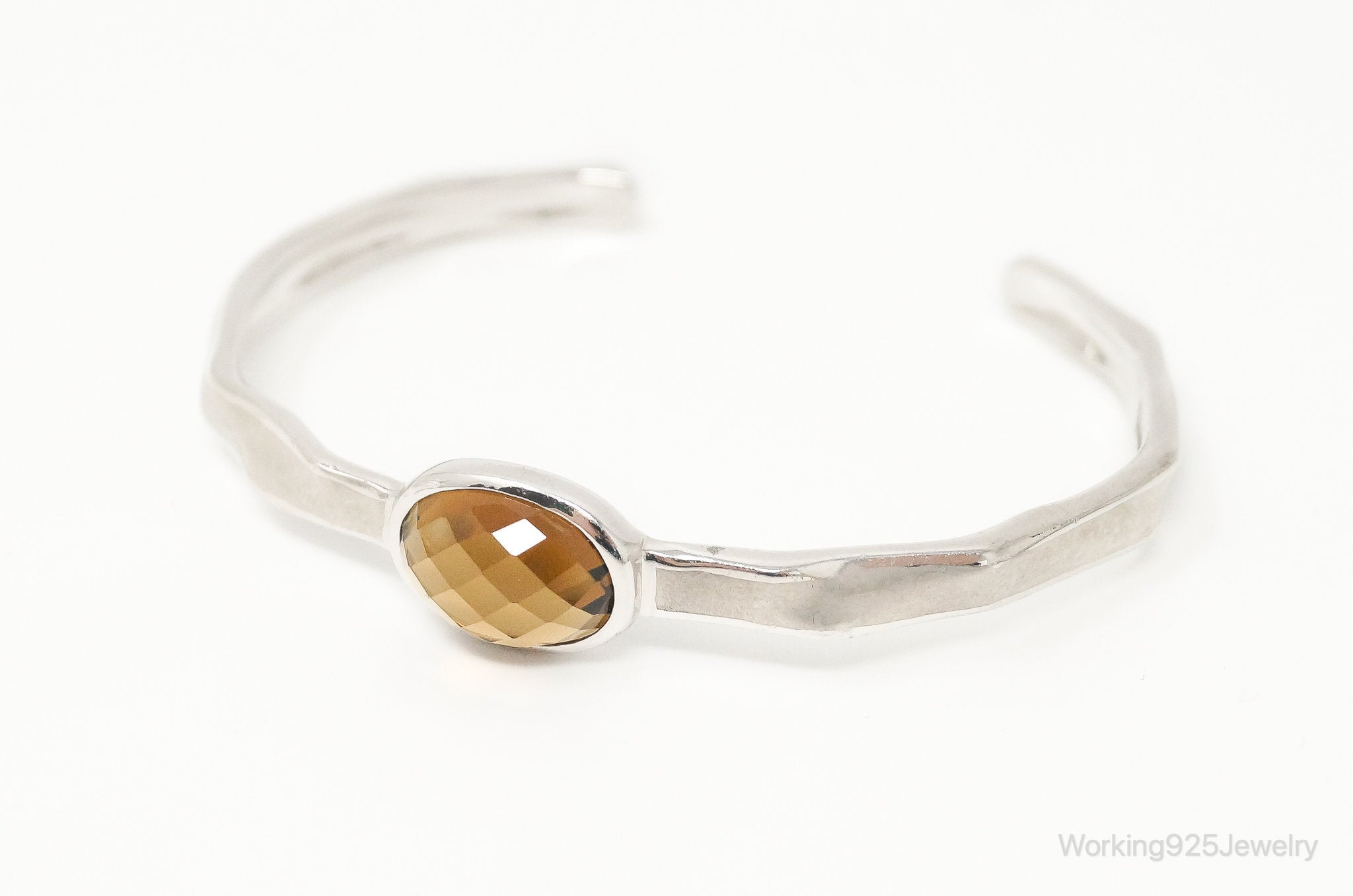 Large Smoky Topaz Modern Sterling Silver Cuff Bracelet