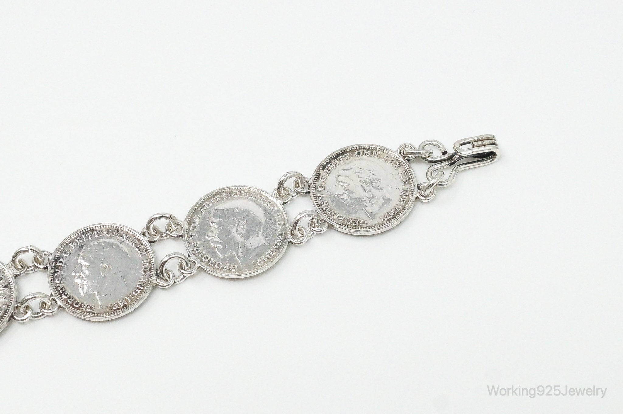 Vintage British Coins Sterling Silver Bracelet