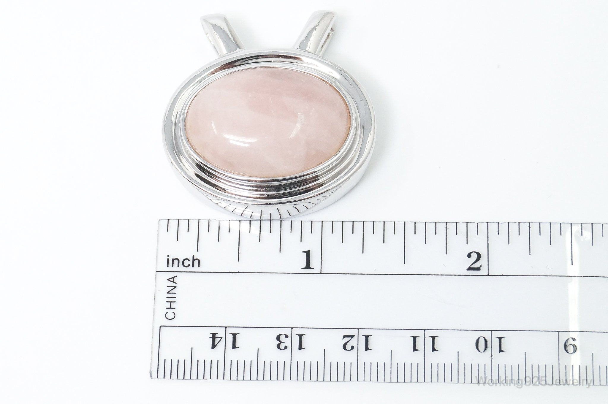 Large Vintage Designer Rose Quartz Sterling Silver Necklace Pendant