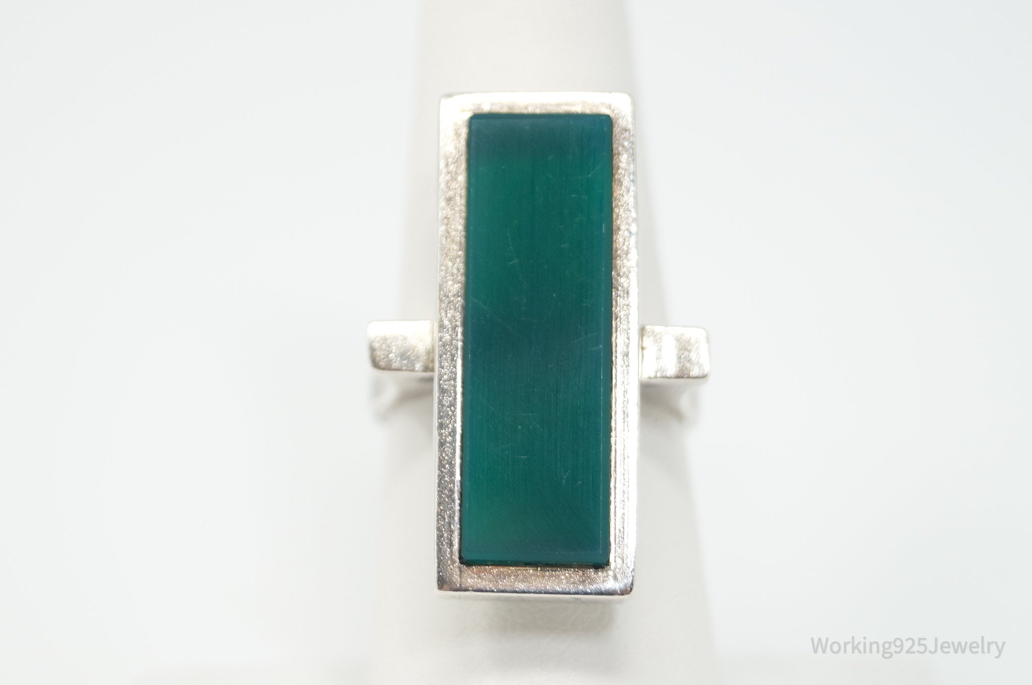 Antique Long Green Onyx Sterling Silver Ring - Size 7