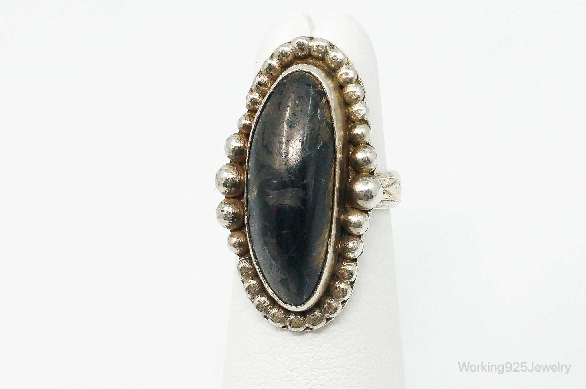 Native American Black Apache Gold Stone FERG Sterling Silver Ring Size 3.25