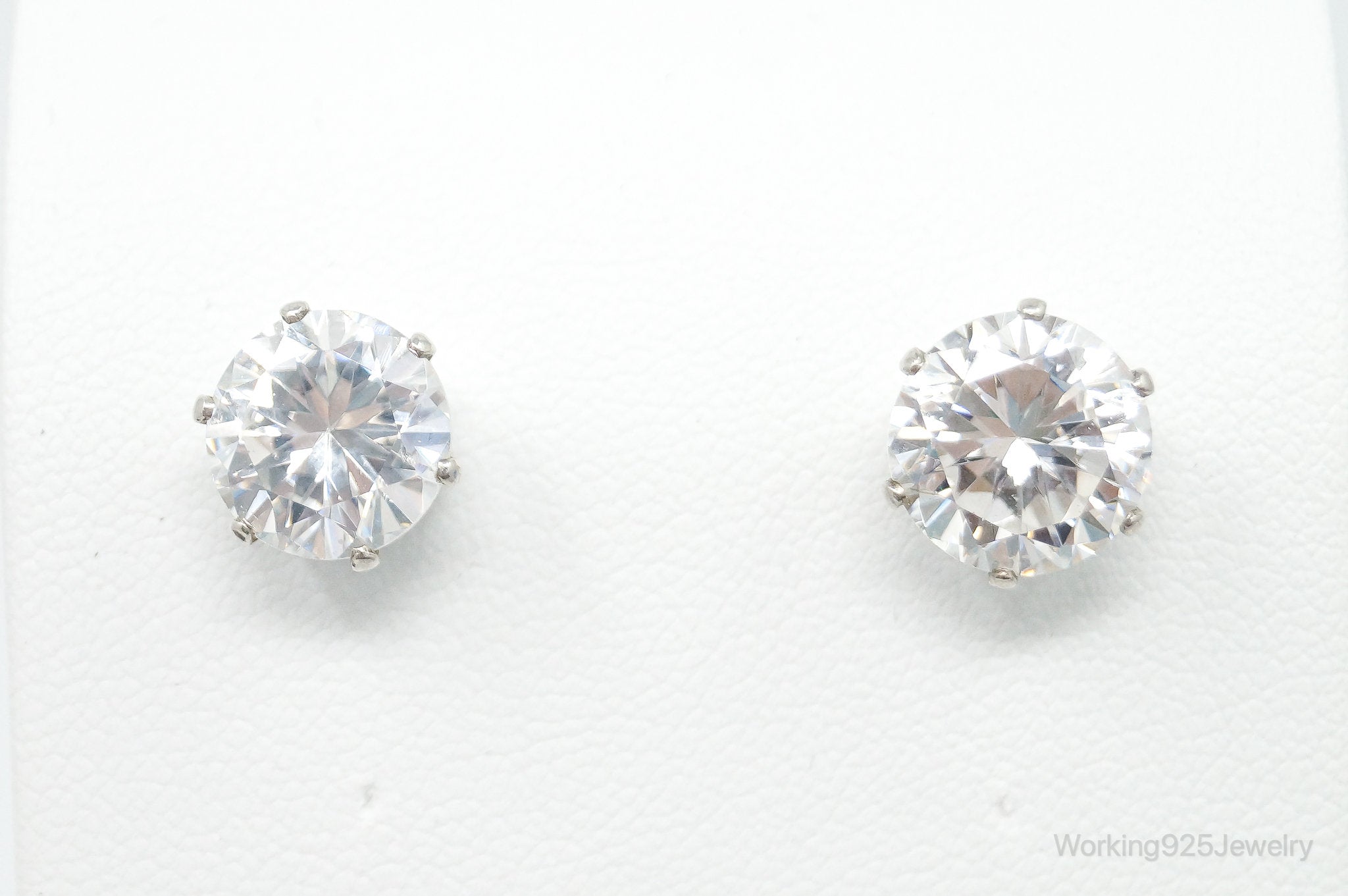 Large Cubic Zirconia Sterling Silver Stud Post Earrings