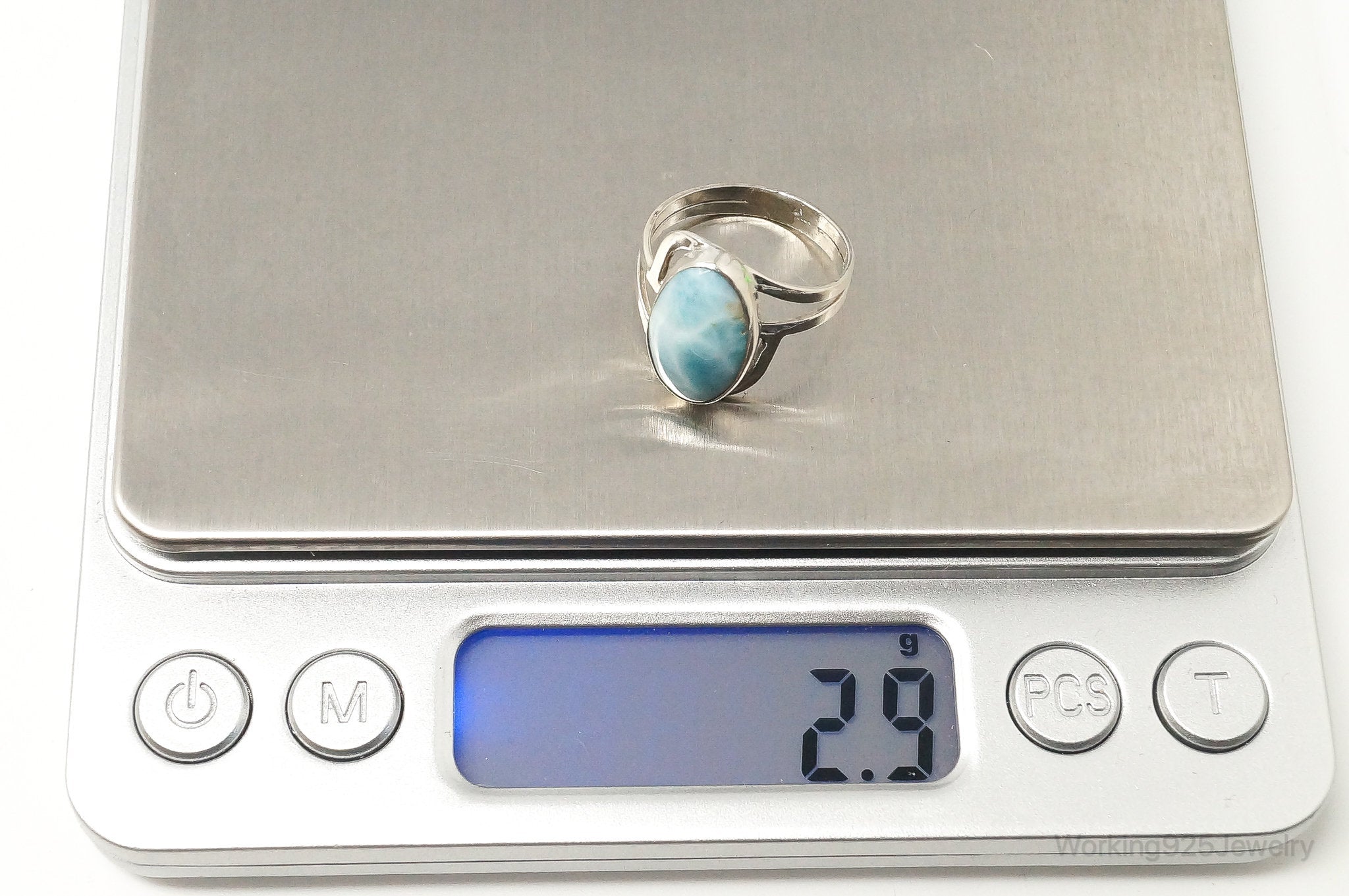 Vintage Blue Larimar Modernist Sterling Silver Ring - Size 6.25