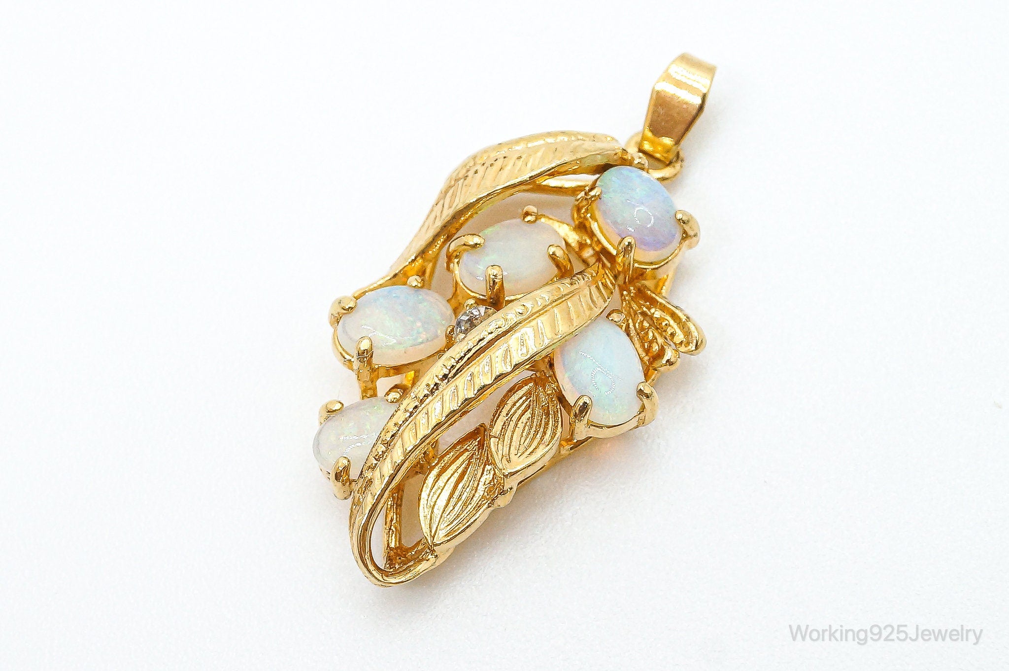 Opal Cubic Zirconia Gold Vermeil Sterling Silver Necklace Pendant