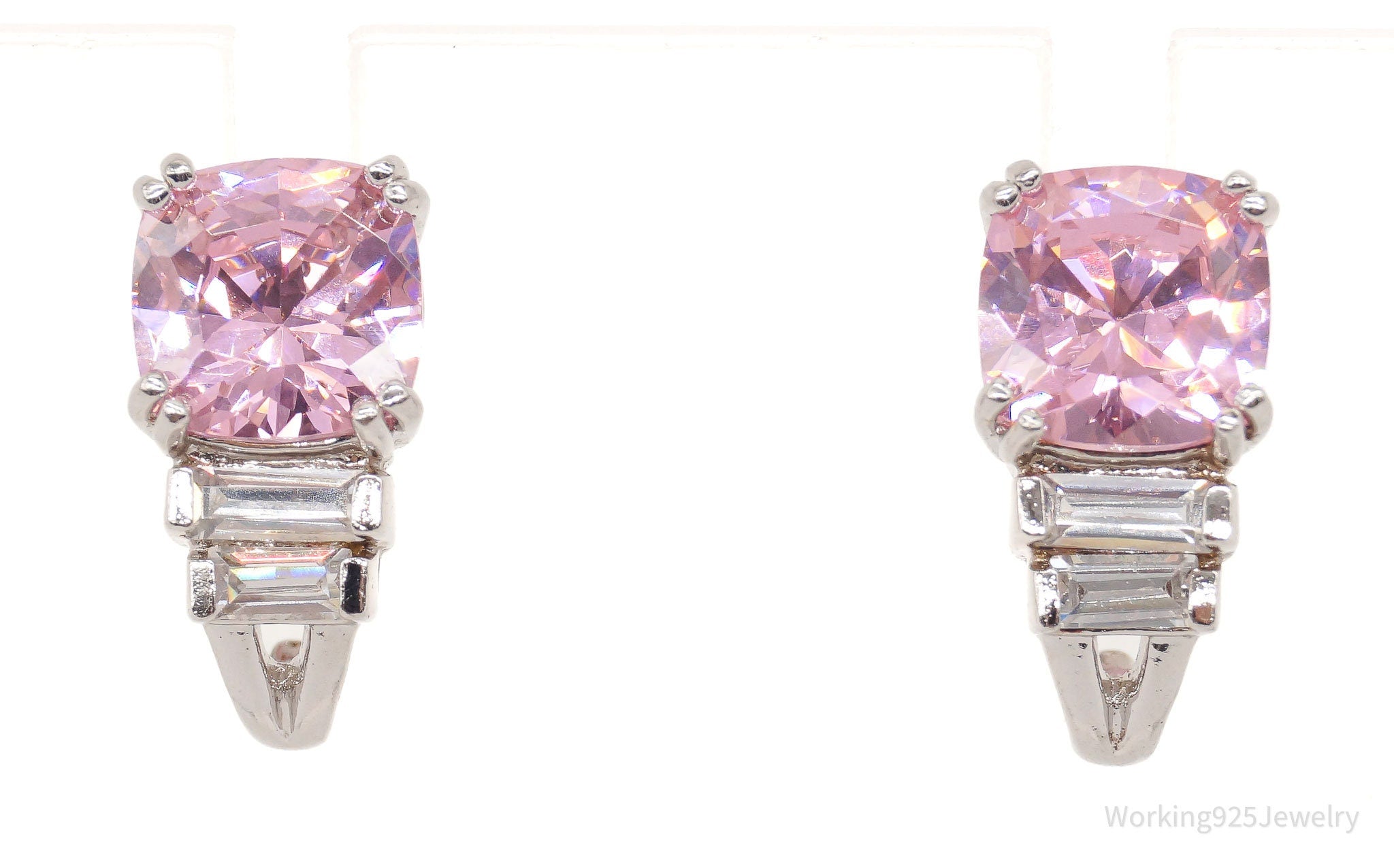 Ross Simons Pink & White Cubic Zirconia Sterling Silver Earrings