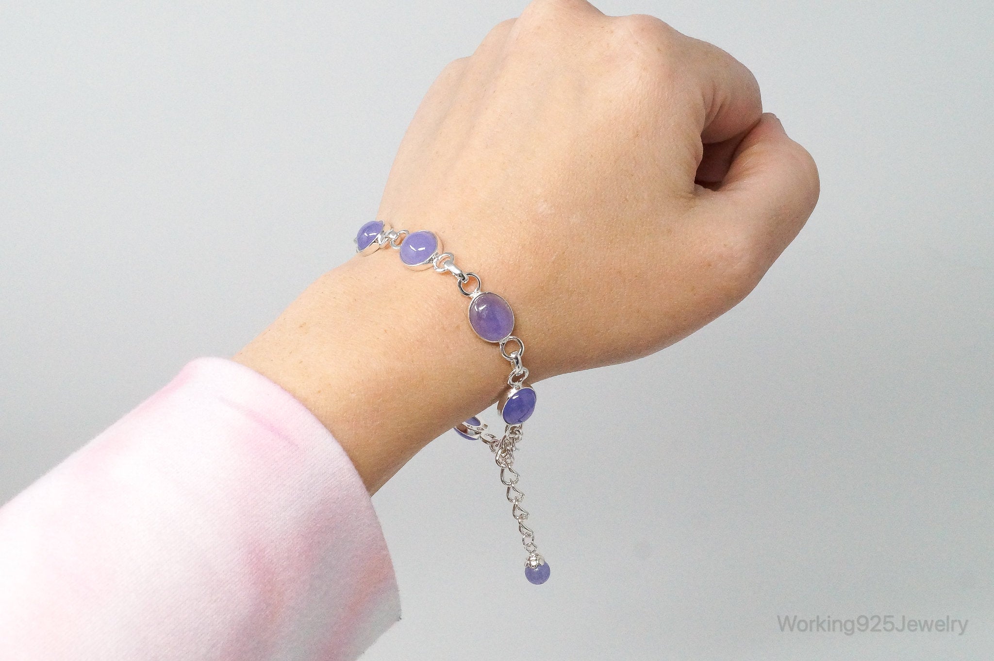 Designer GSJ Purple Jade Link Sterling Silver Bracelet