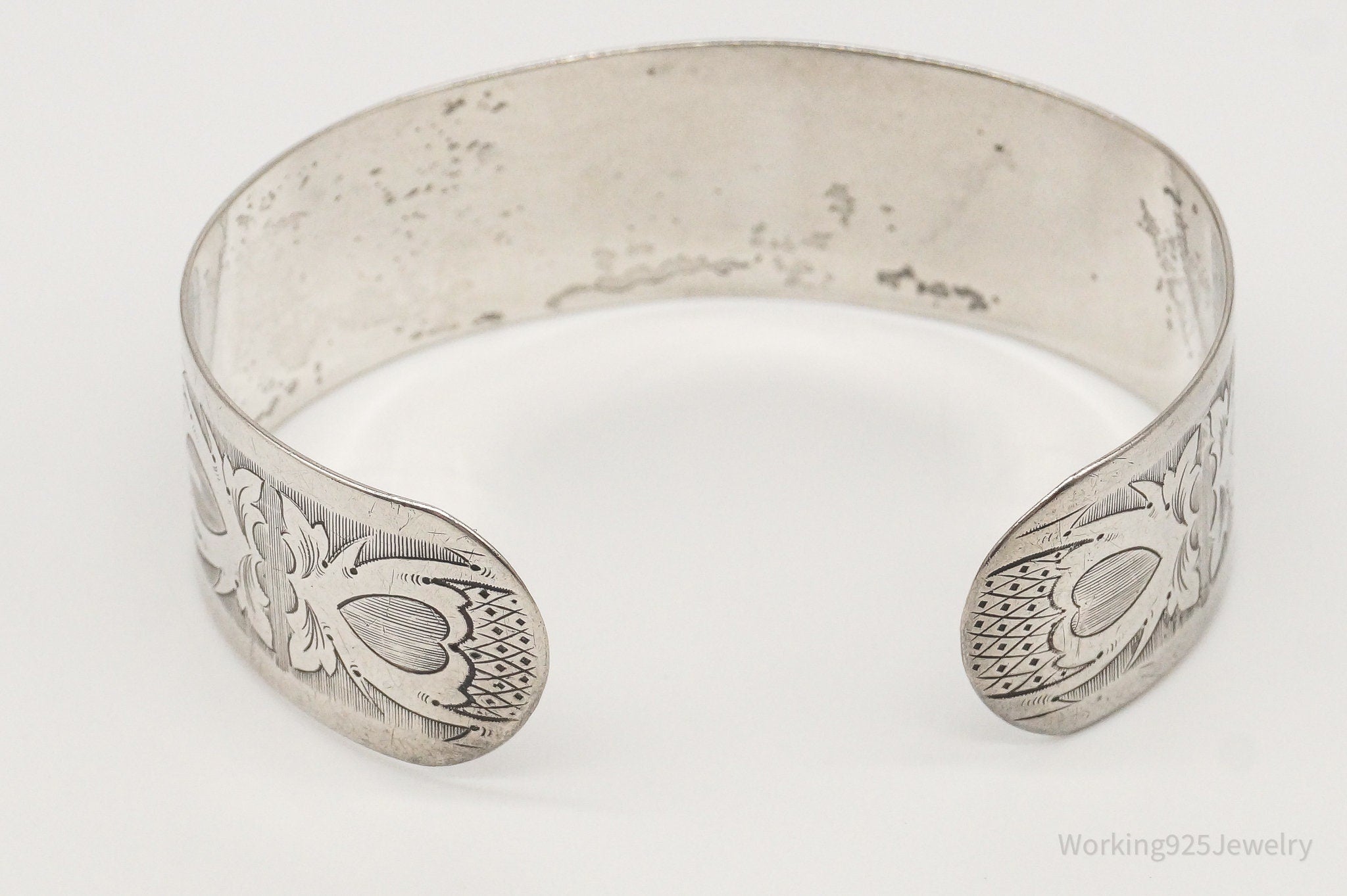 Antique Etched Art Nouveau Sterling Silver Cuff Bracelet