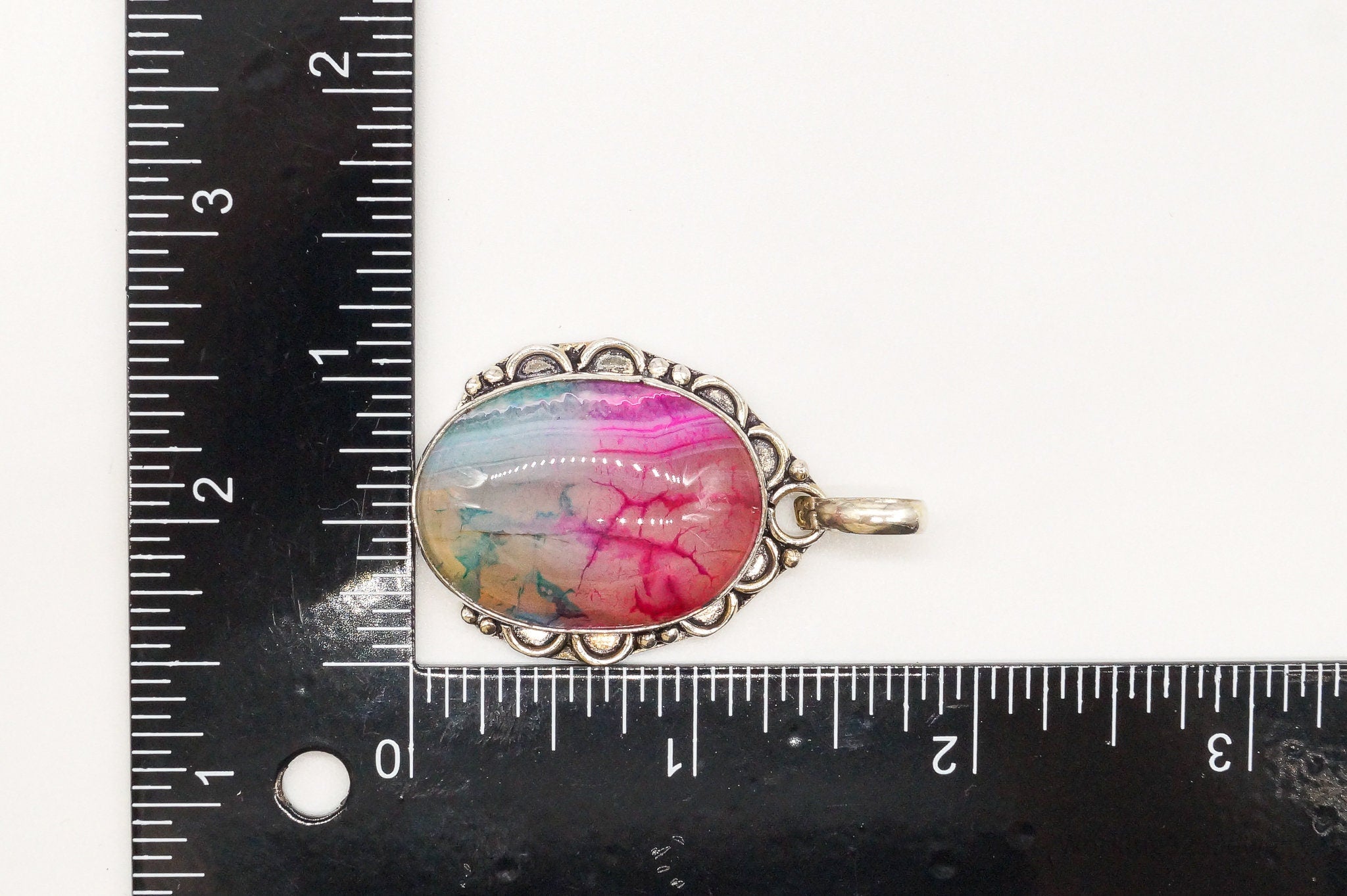 Large Pink & Blue Dyed Stone Bali Sterling Silver Pendant