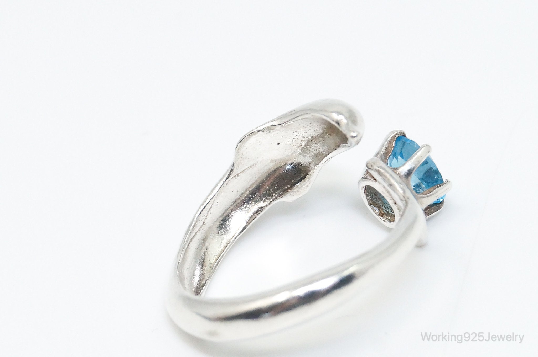 Vintage Blue Topaz Dolphin Sterling Silver Wrap Ring - Size 7.75