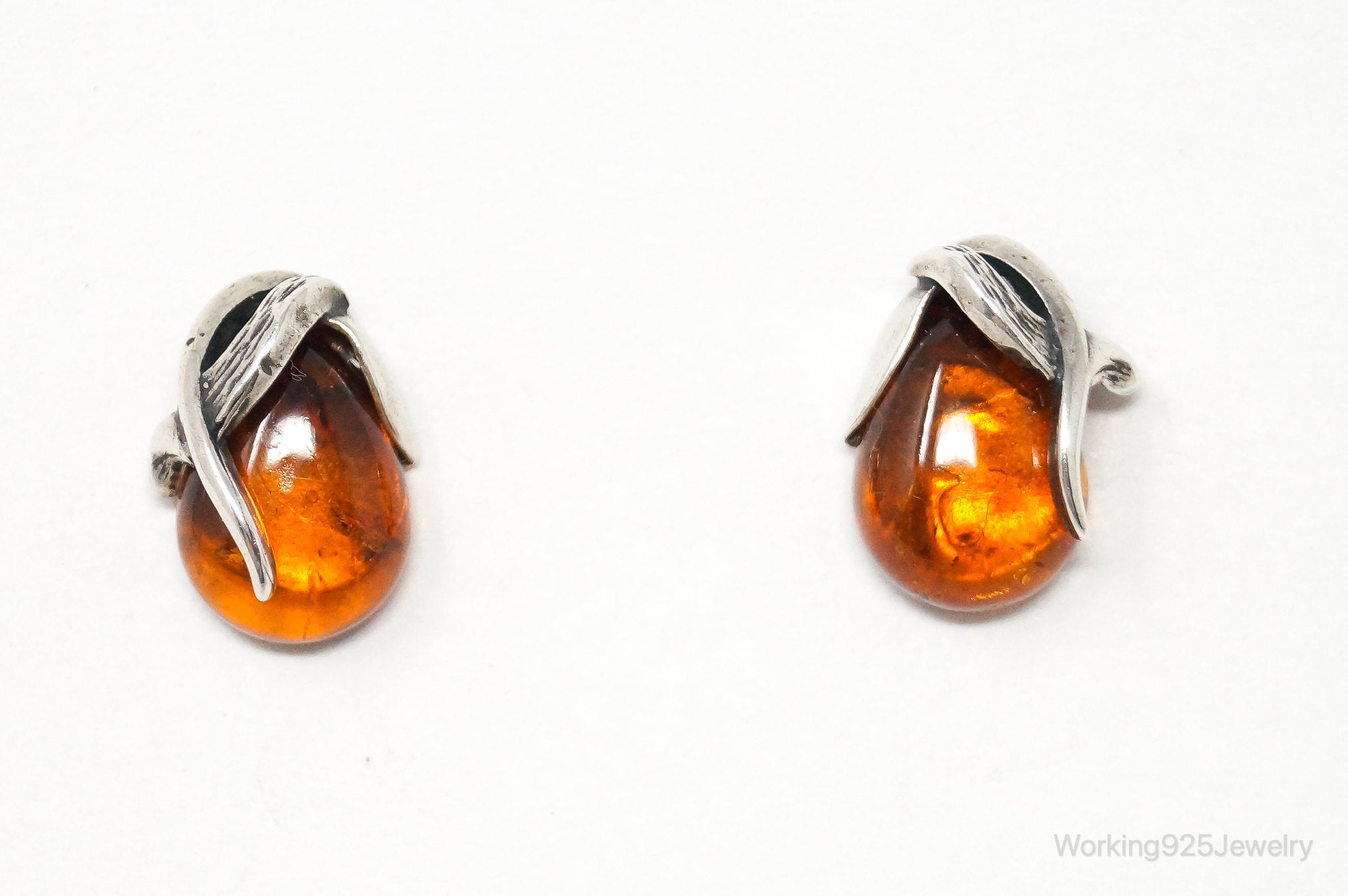 Vintage Amber Modernist Sterling Silver Earrings