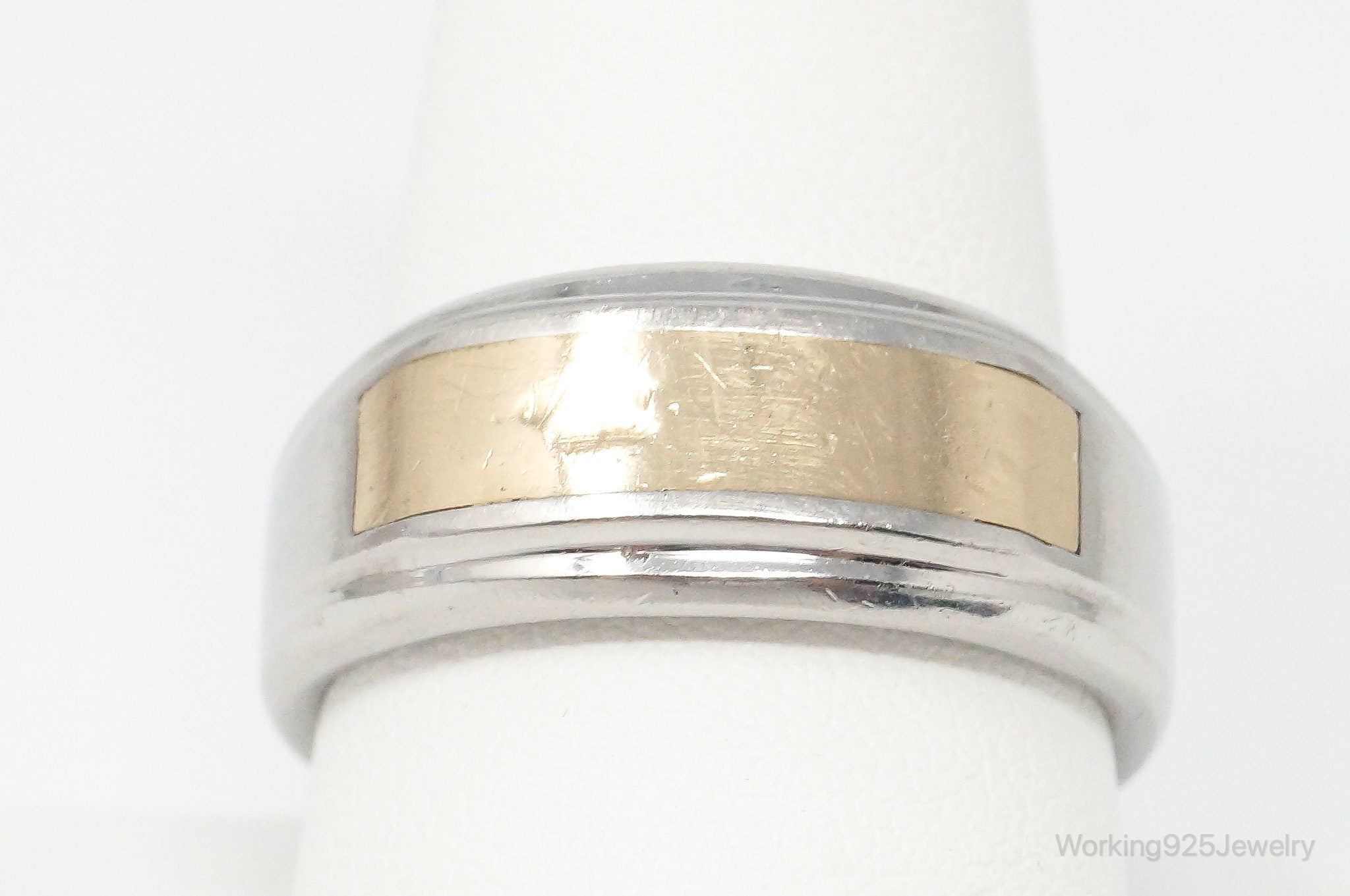 Vintage 14K Gold Stainless Steel Band Ring - Size 10.25