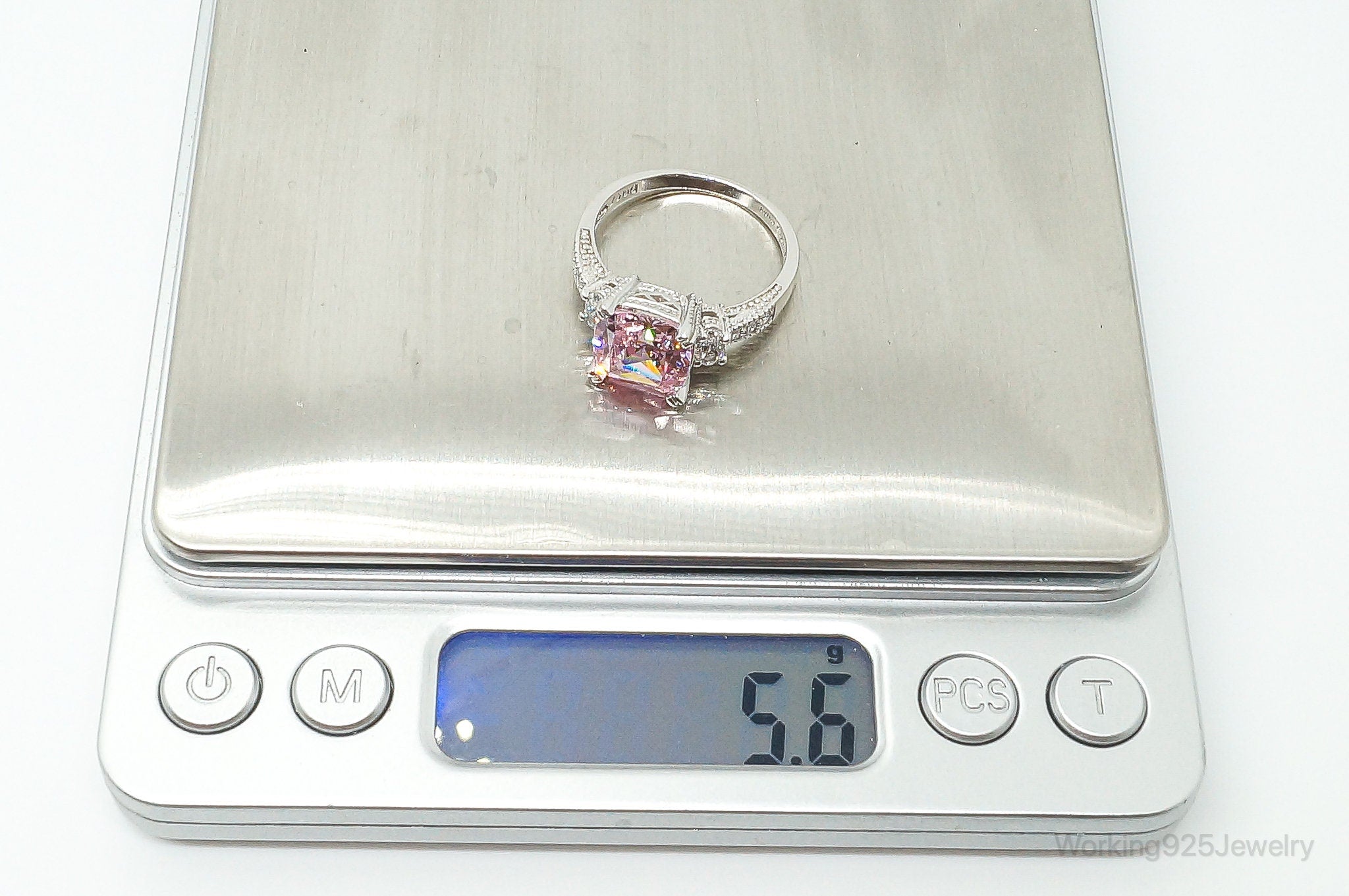 Pink & White Cubic Zirconia Sterling Silver Ring - SZ 10