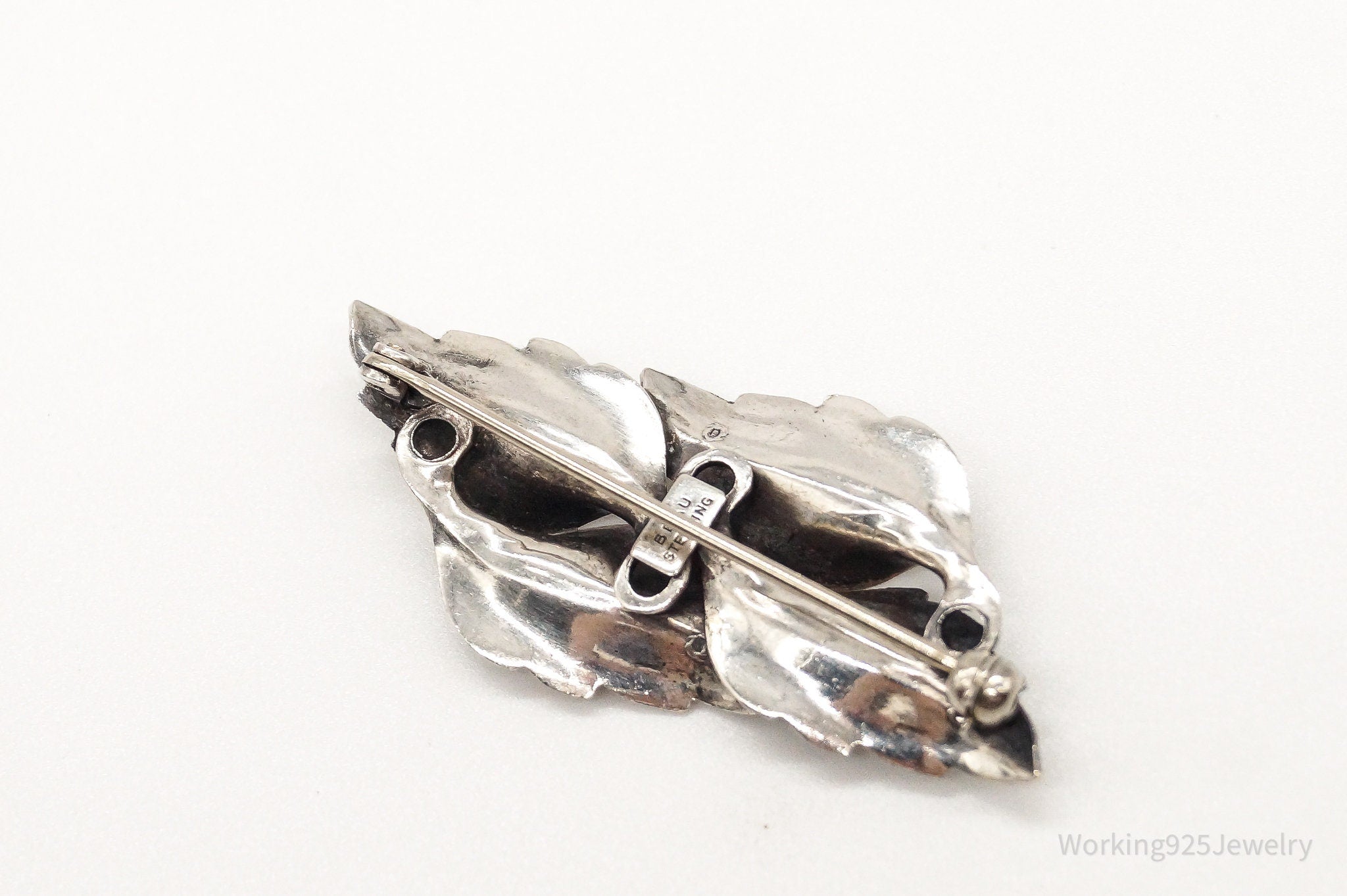 Vintage Designer Beau Leaves Sterling Silver Brooch Pin