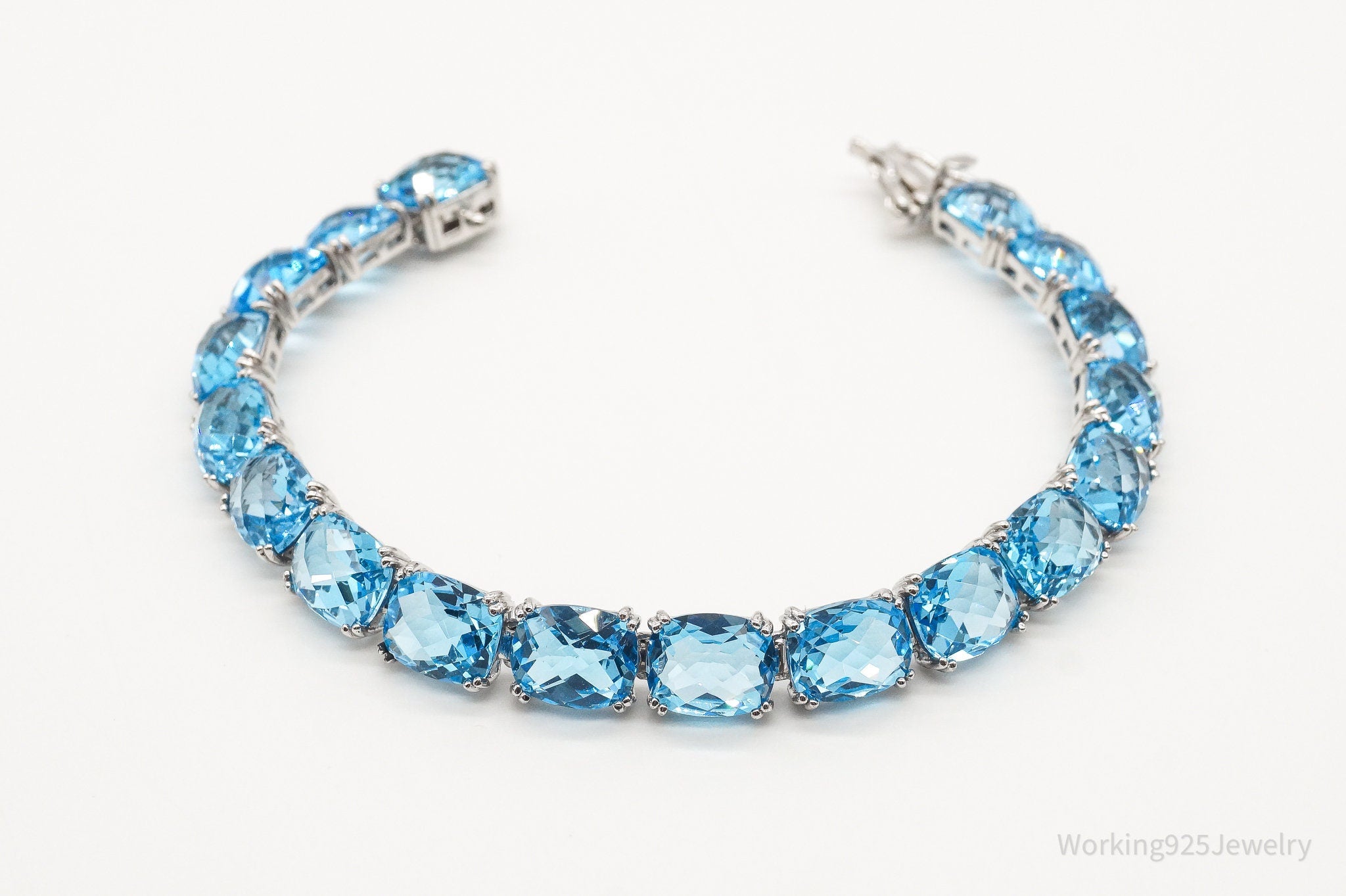 Vintage Designer Blue Topaz Sterling Silver Tennis Bracelet