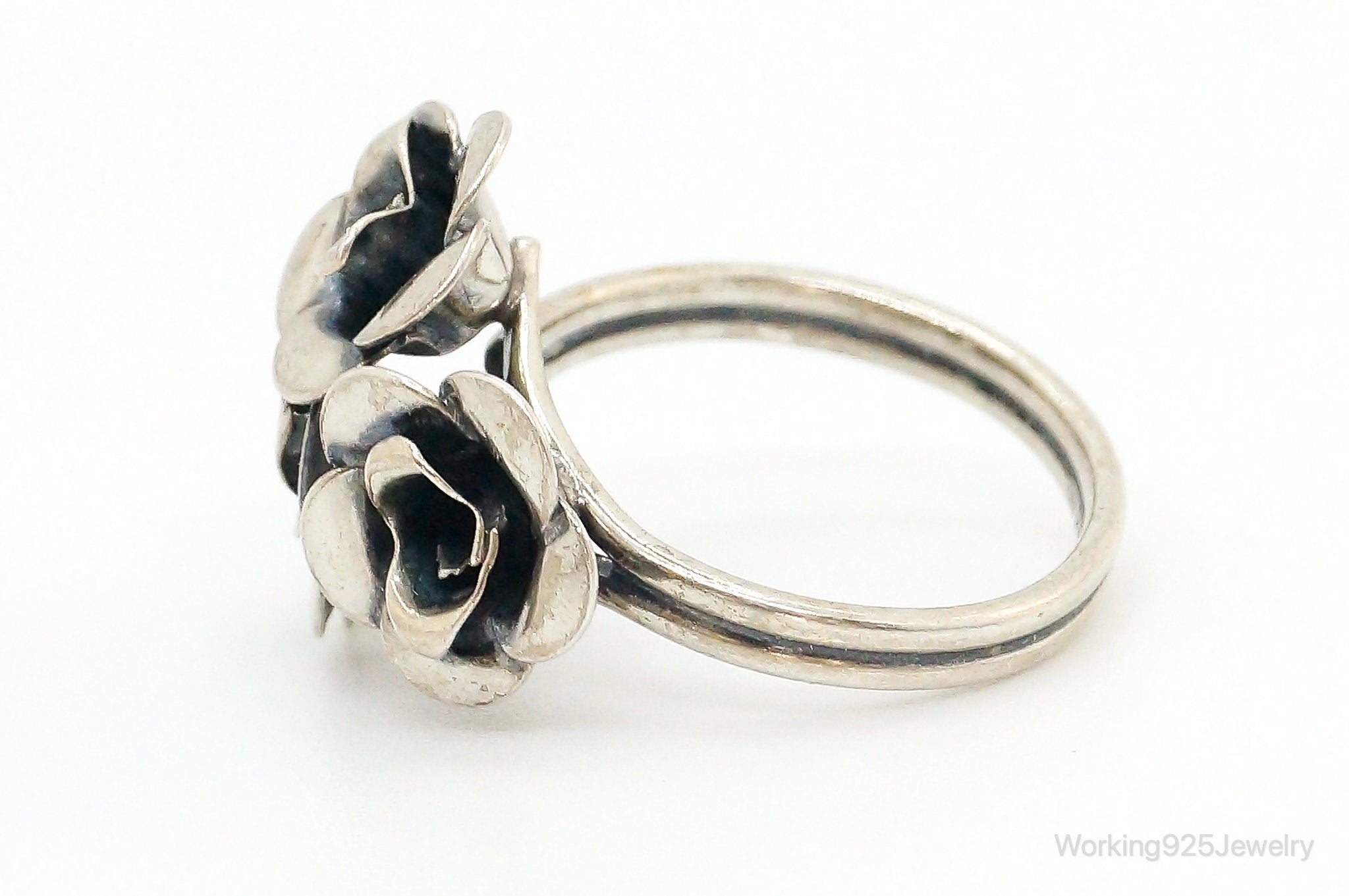 Vintage Beau Flower Bouquet Adjustable Sterling Silver Ring - Size 6.25