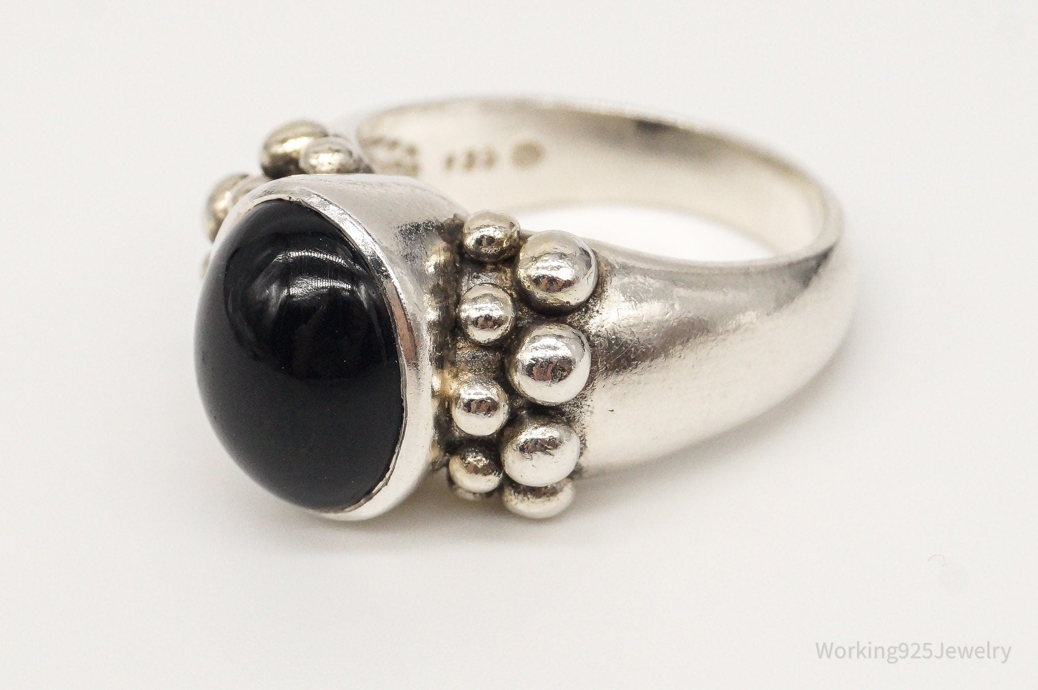 Vintage Black Onyx Sterling Silver Ring - Size 8