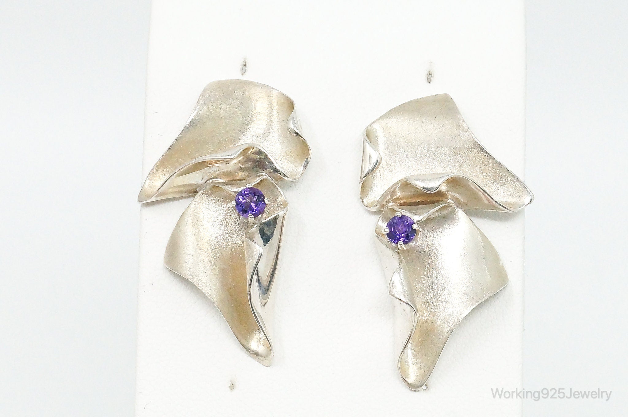 RARE Large Modernist HOLLY STULTZ Amethyst Sterling Silver Earrings