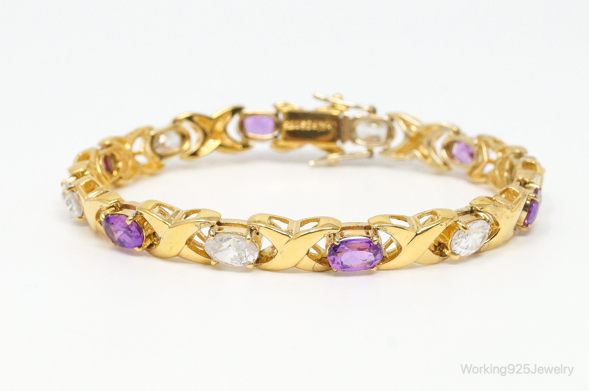 Vintage FGS Pink Topaz Cubic Zirconia Gold Vermeil Sterling Silver Bracelet