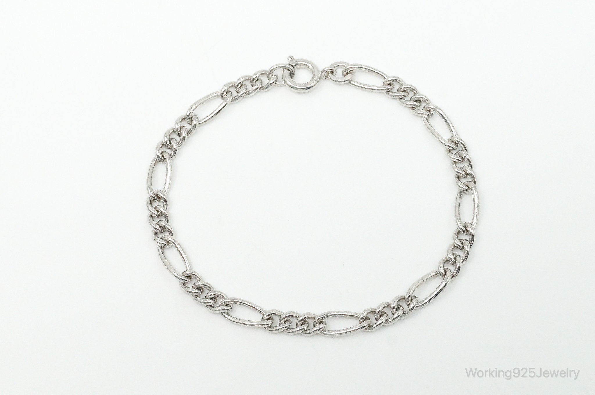 Vintage Figaro Chain Link Sterling Silver Charm Bracelet