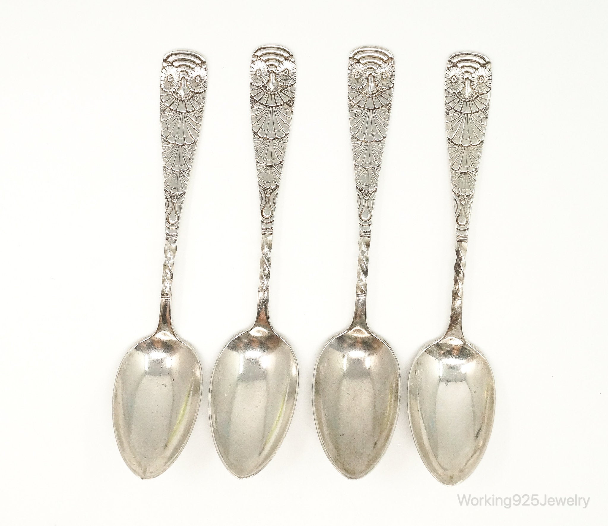 Rare Antique M.B. Co Owl Sterling Silver Spoon Set