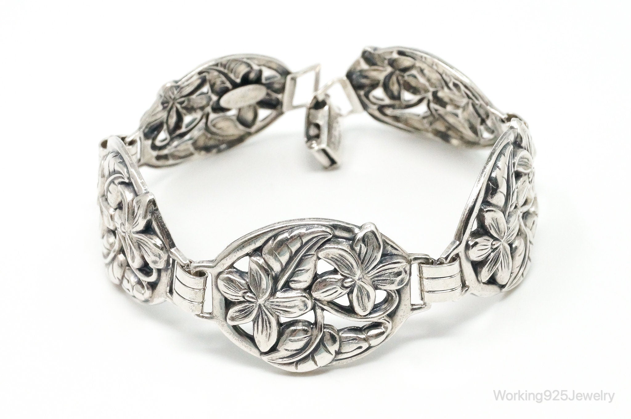 Vintage Designer Danecraft Floral Panels Sterling Silver Bracelet