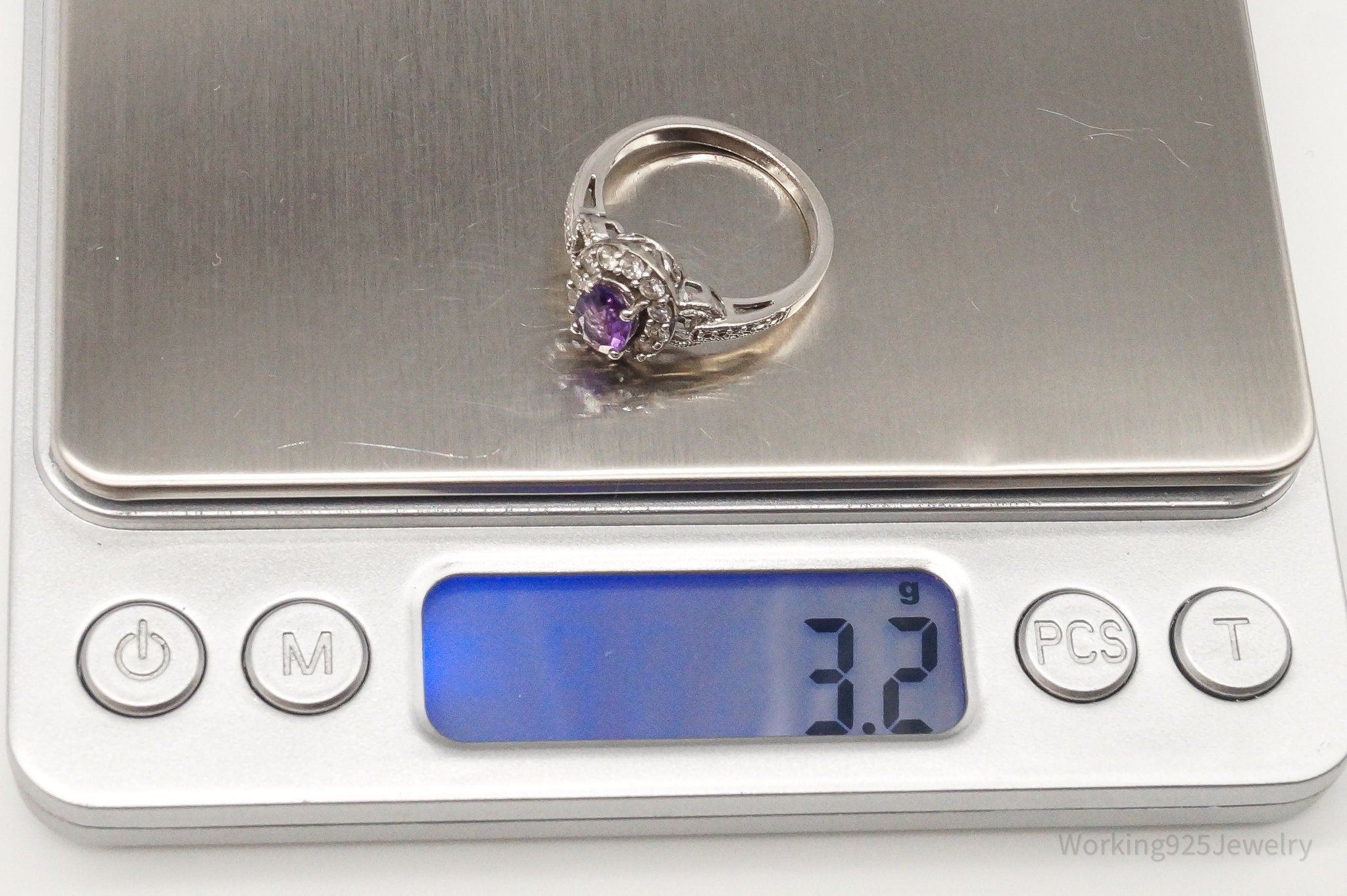 Vintage Amethyst Cubic Zirconia Sterling Silver Ring Size 7