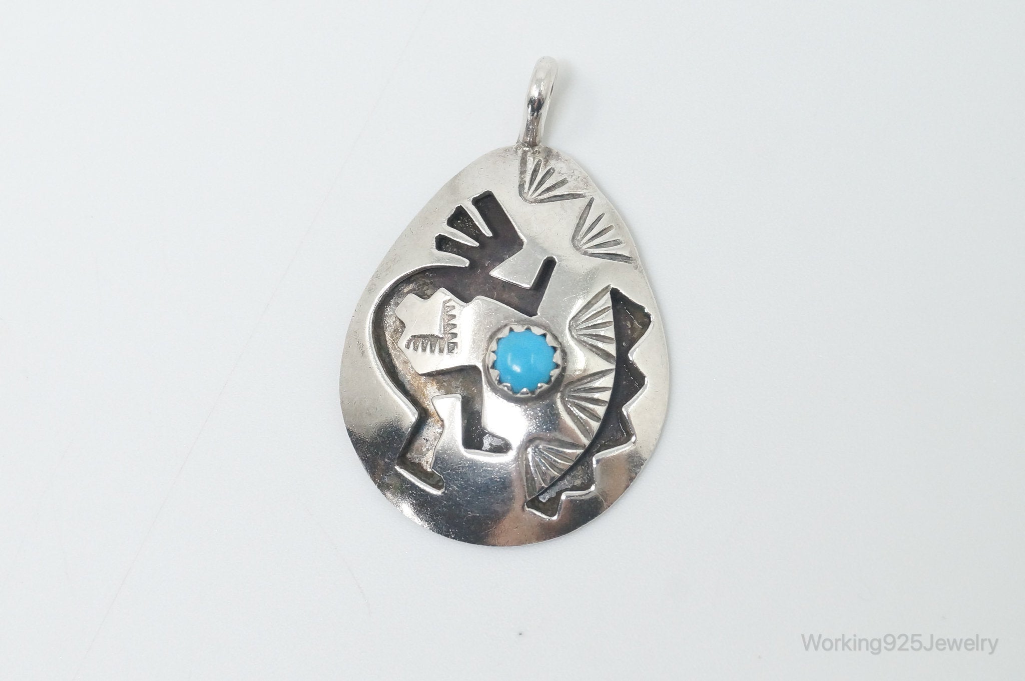 Vintage Handmade Native American Kokopelli Turquoise Sterling Silver Pendant