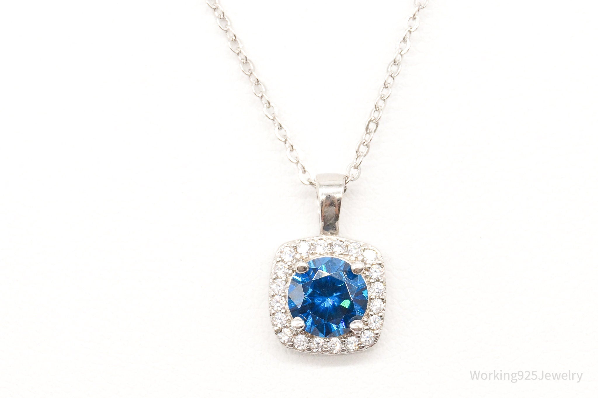 Designer Ryze Blue & White Cubic Zirconia Sterling Silver Necklace