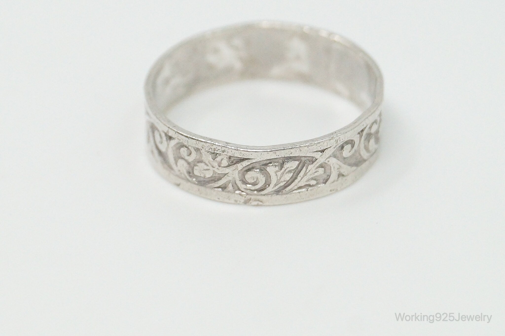 Antique Uncas MFG Co Floral Motif Sterling Silver Band Ring - Size 4