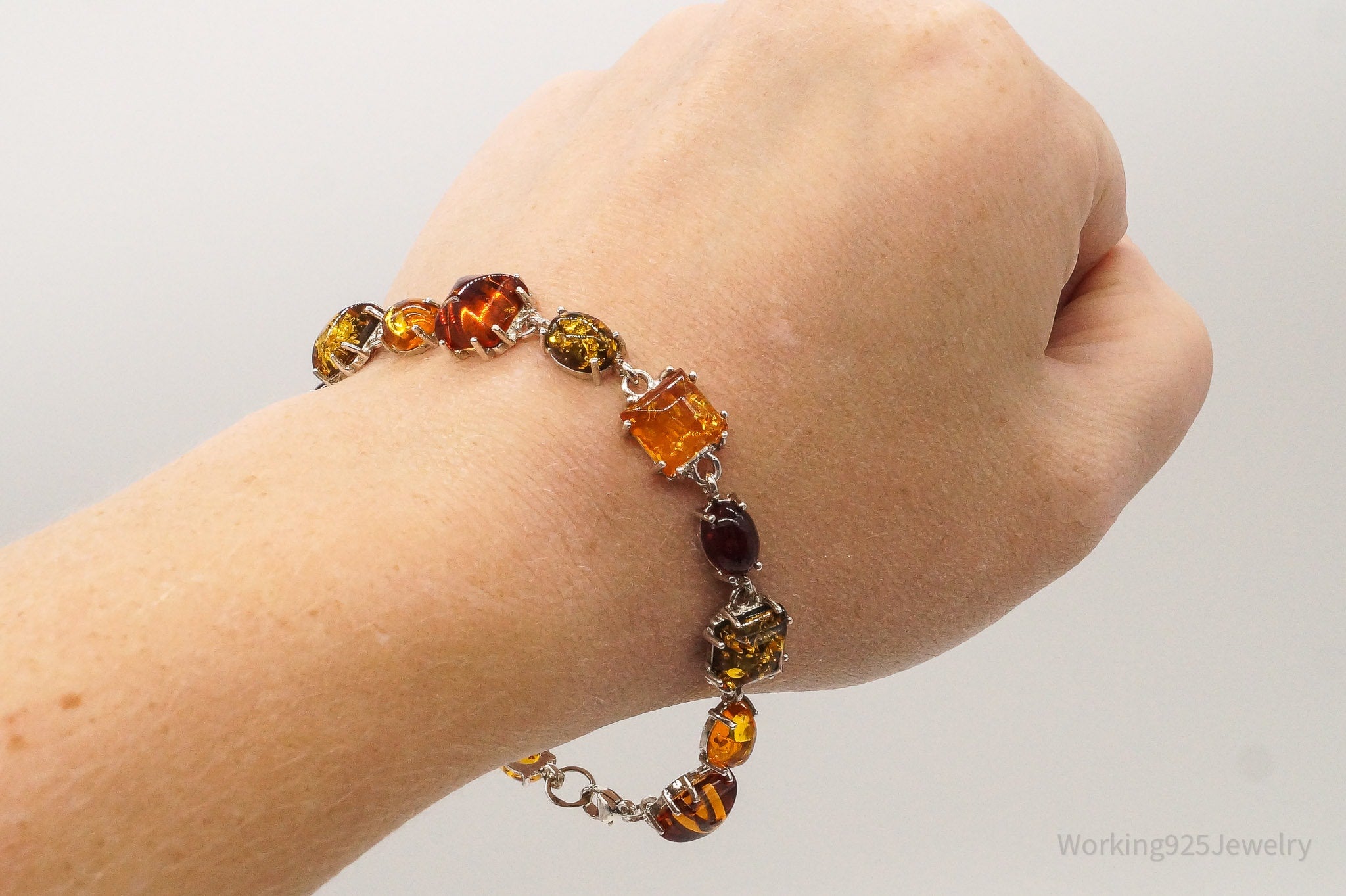 Vintage Amber Sterling Silver Bracelet