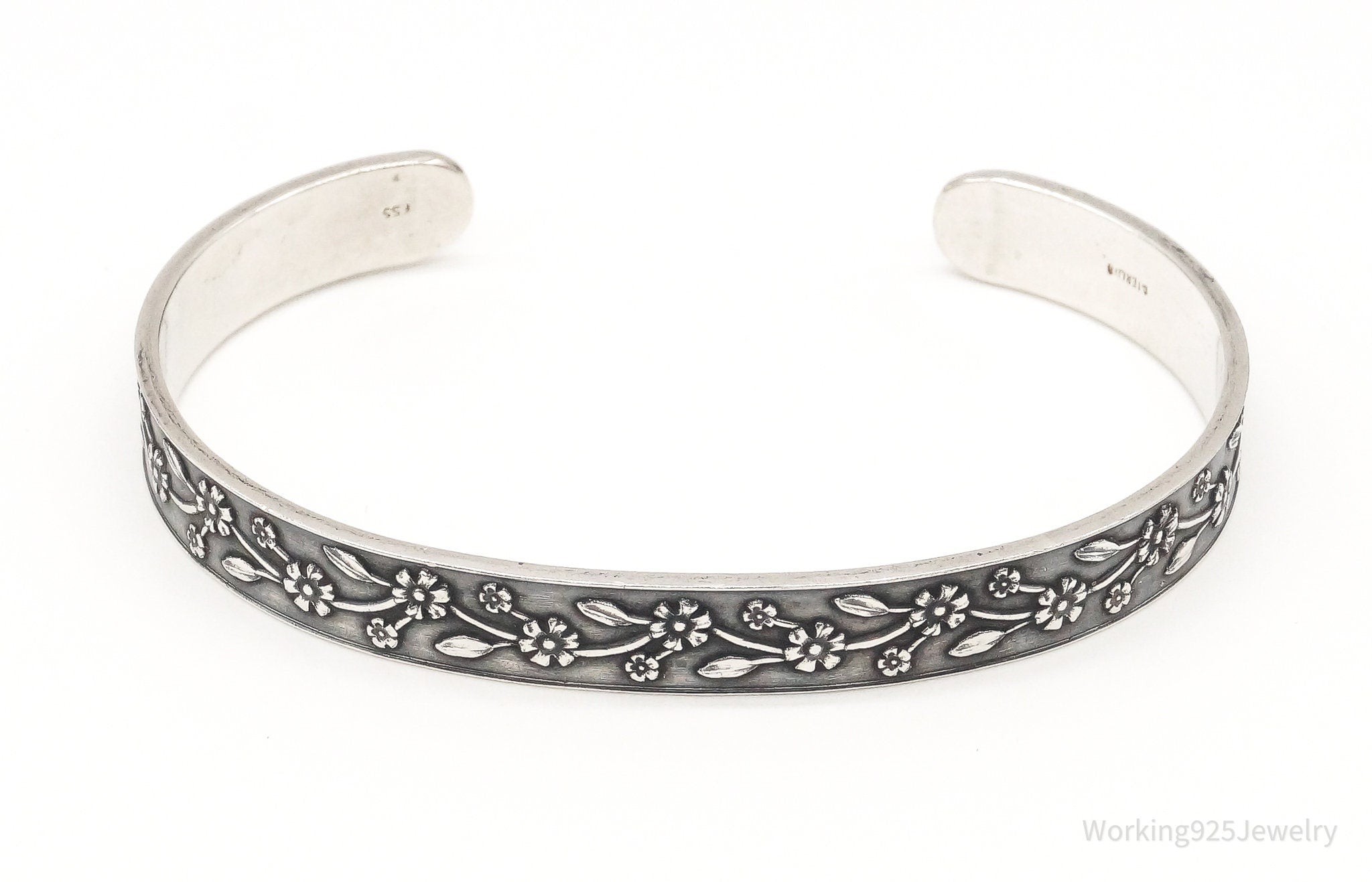 Antique Flowers On Vines Sterling Silver Cuff Bracelet