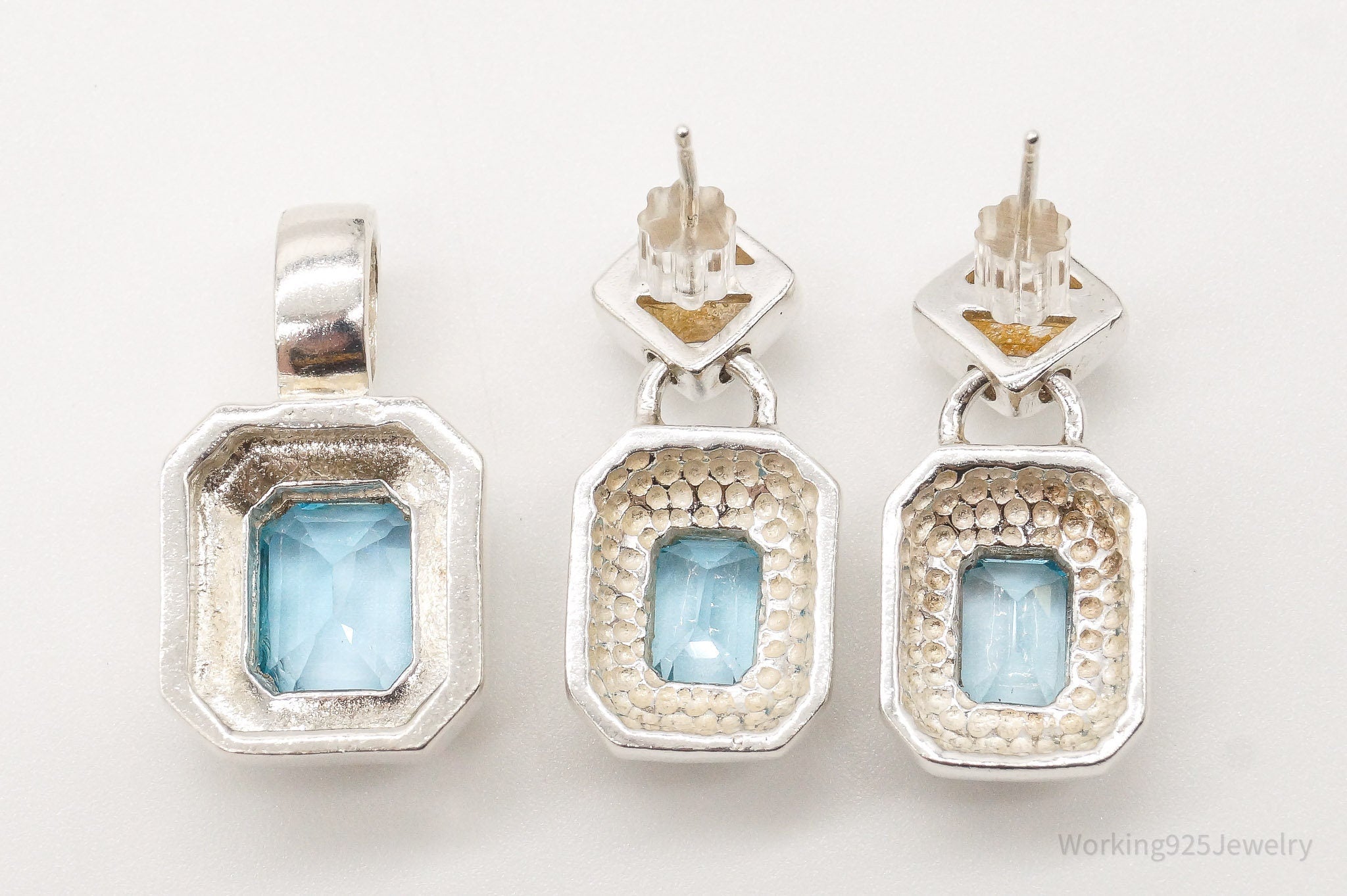 Vintage Blue Topaz Sterling Silver Pendant Earring Set