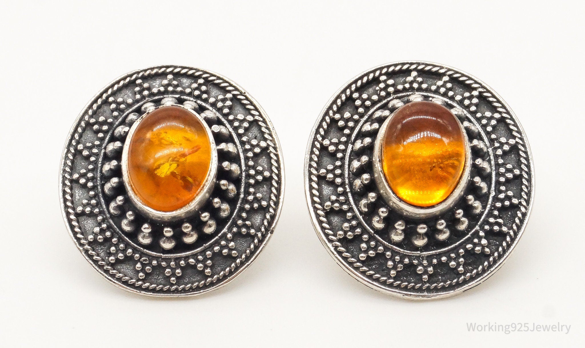 Vintage Designer Boma Amber Sterling Silver Earrings