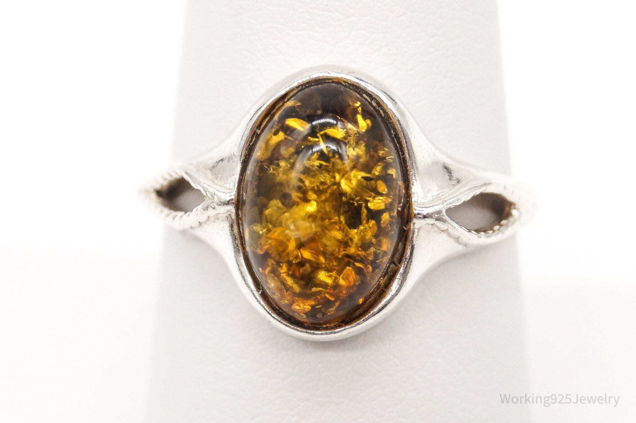 Vintage Designer PS Amber Modernist Sterling Silver Ring - Sz 7.5 Adjustable