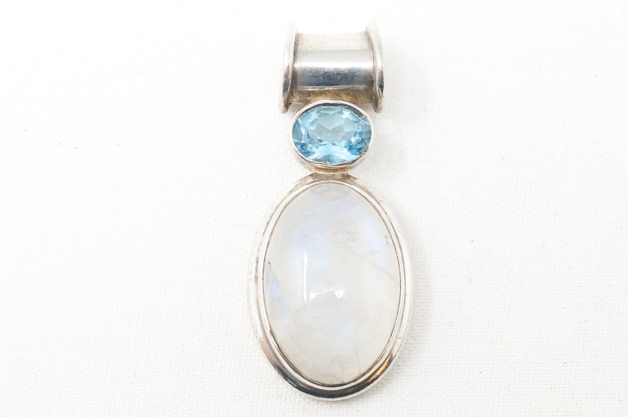 Vintage Designer SAJEN Blue Topaz Moonstone Sterling Necklace Pendant