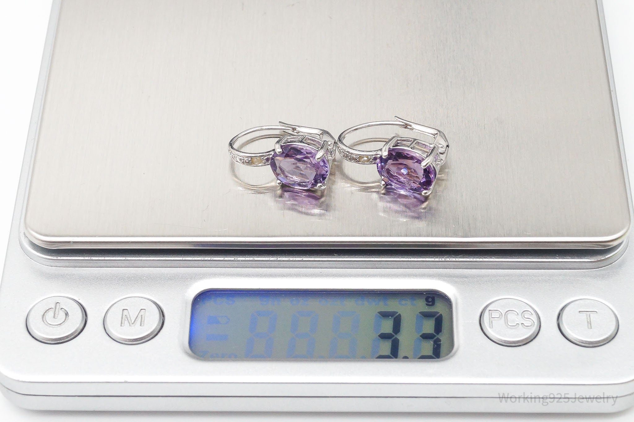 Vintage Designer DBJ Amethyst Diamond Sterling Silver Earrings