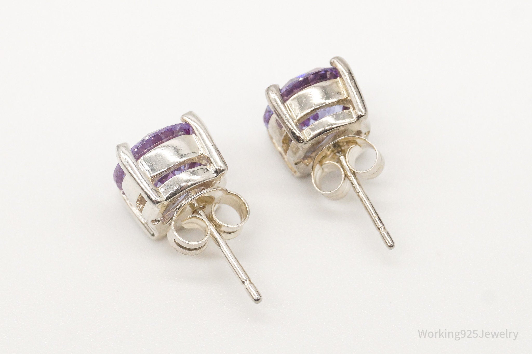 Large Purple Cubic Zirconia Sterling Silver Stud Post Earrings