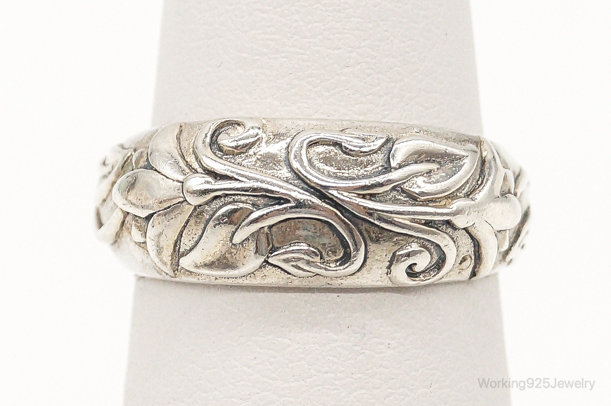 Vintage Designer JEZ Leaf Floral Design Sterling Silver Ring - Size 6