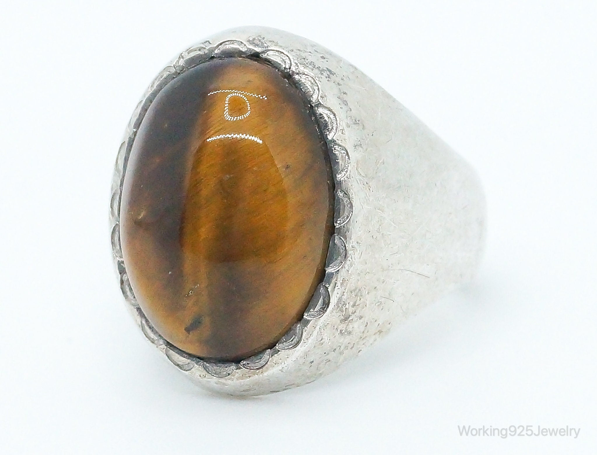 Vintage Designer WM Co Tigers Eye Sterling Silver Ring - Size 9.25