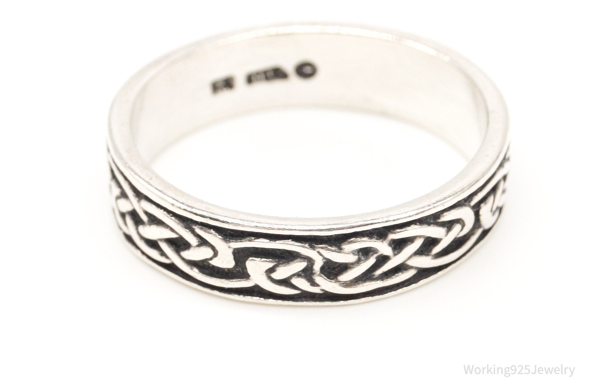 Vintage Designer WMCO Celtic Knot Design Sterling Silver Band Ring - Size 13.75