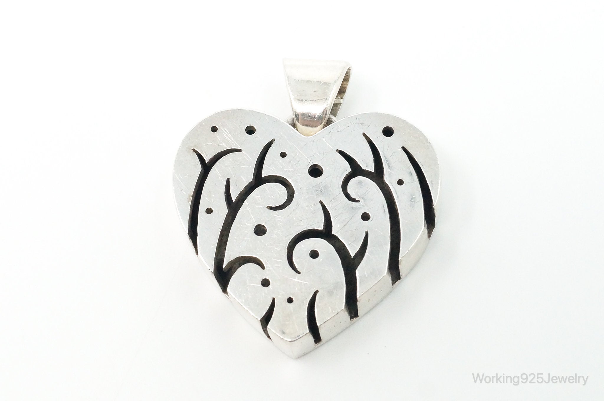 Vintage Designer Heart Trees & Stars Sterling Silver Pendant