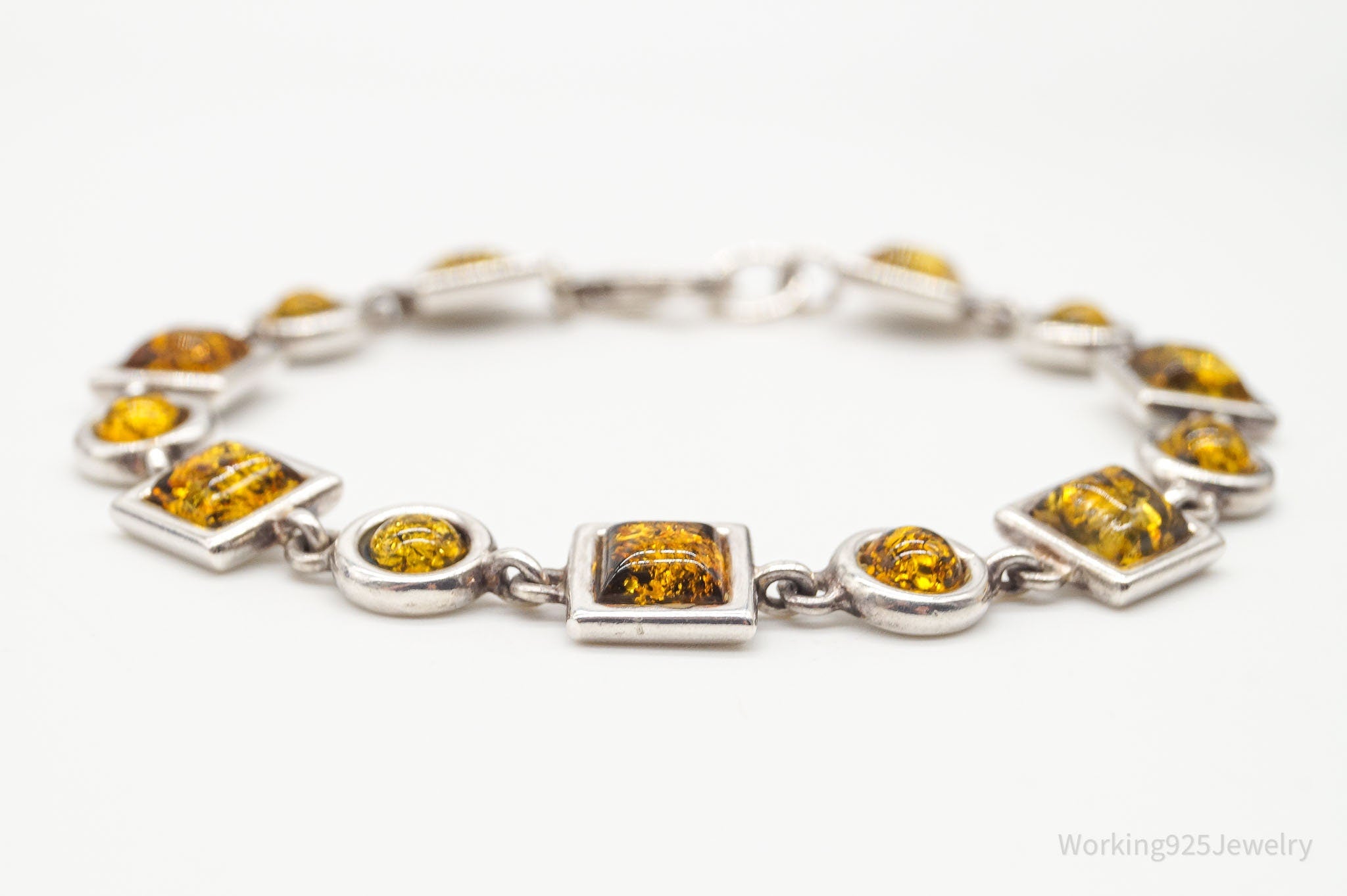 Vintage Amber Modernist Sterling Silver Bracelet