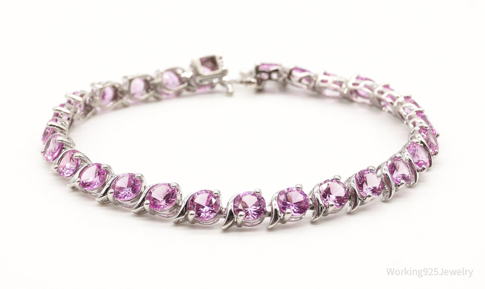 Designer EMA Pink Cubic Zirconia Sterling Silver Tennis Bracelet