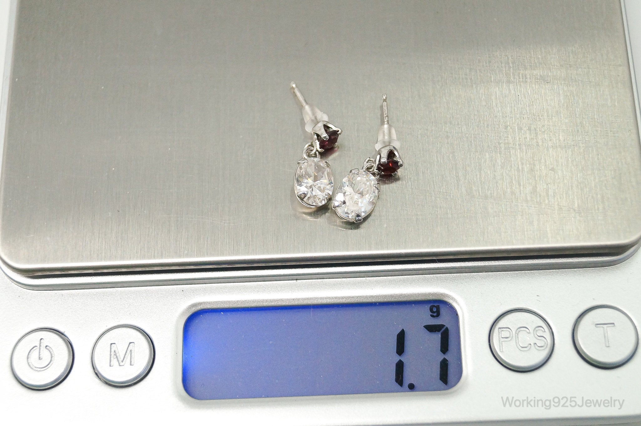 Cubic Zirconia Garnet Sterling Silver Stud Post Earrings