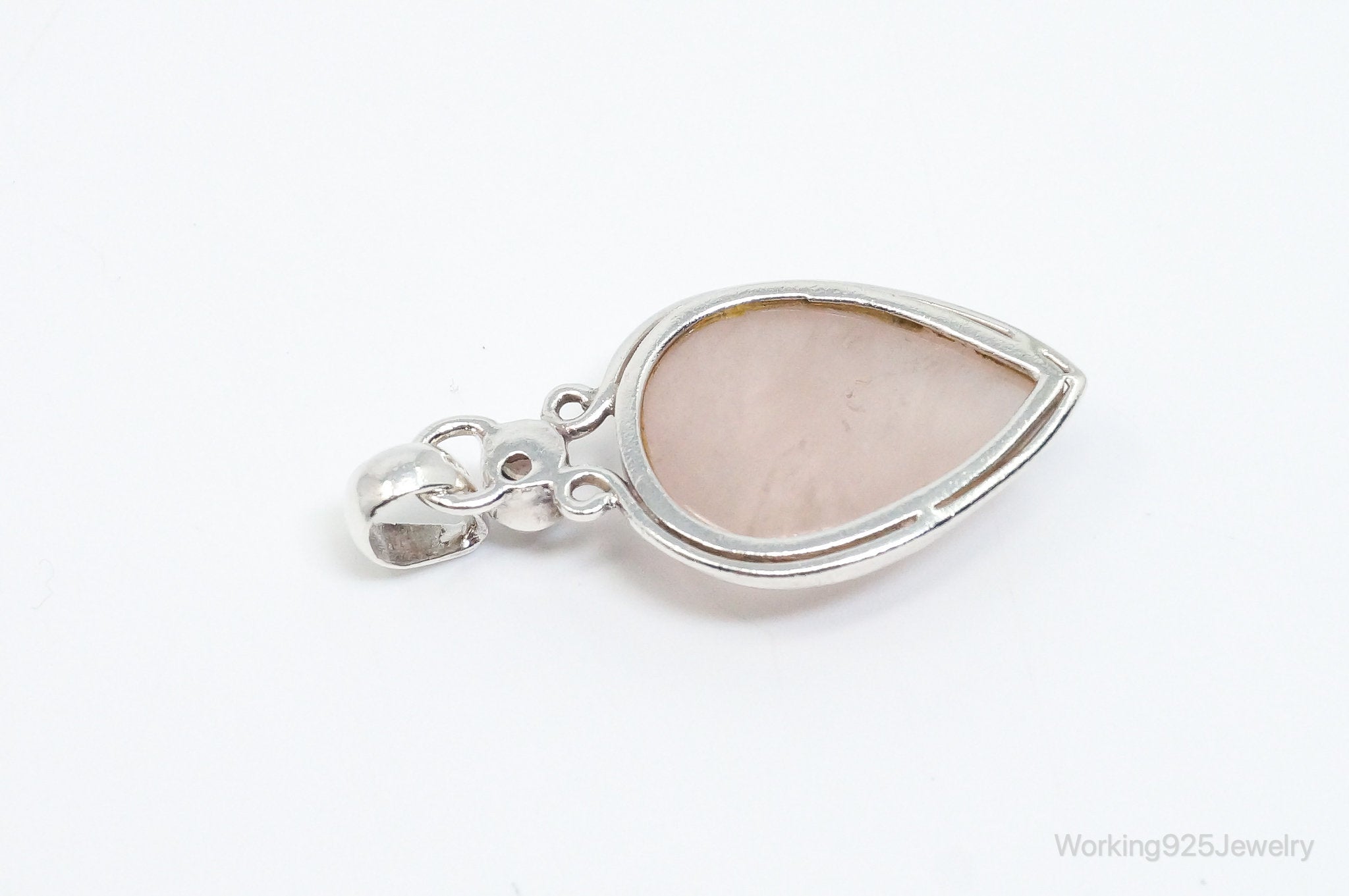 Large Vintage Rose Quartz Sterling Silver Necklace Pendant